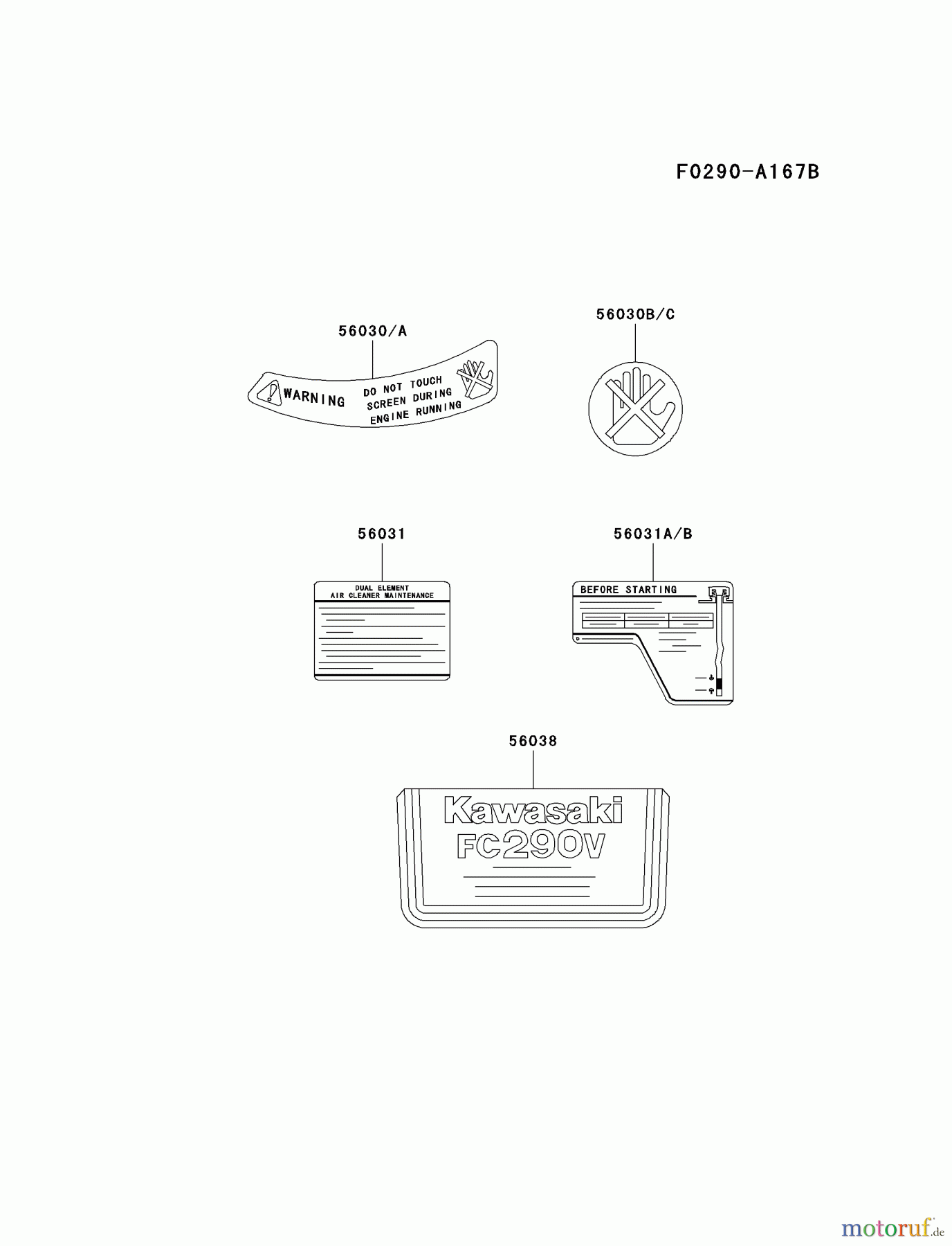  Kawasaki Motoren Motoren Vertikal FA210V - AS02 bis FH641V - DS24 FC290V-FS05 - Kawasaki FC290V 4-Stroke Engine LABEL