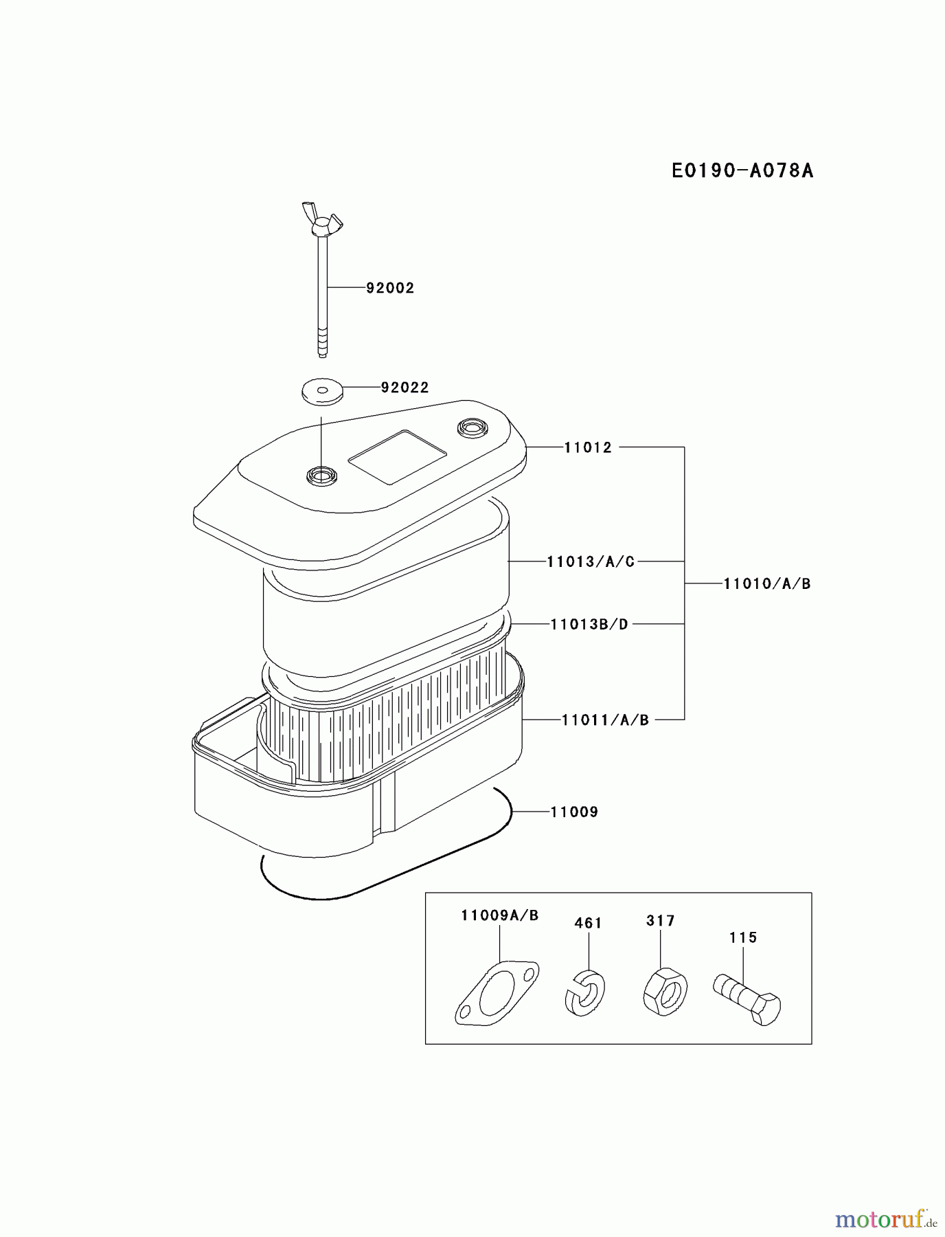  Kawasaki Motoren Motoren Vertikal FA210V - AS02 bis FH641V - DS24 FC400V-BS02 - Kawasaki FC400V 4-Stroke Engine AIR-FILTER/MUFFLER