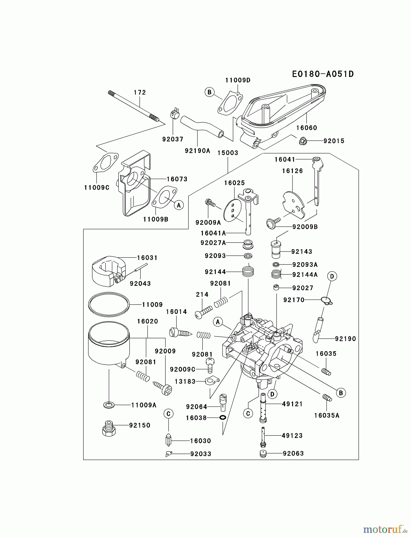  Kawasaki Motoren Motoren Vertikal FA210V - AS02 bis FH641V - DS24 FC401V-AS00 - Kawasaki FC401V 4-Stroke Engine CARBURETOR #2