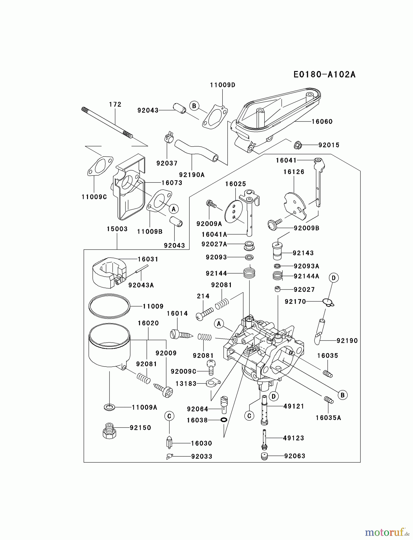  Kawasaki Motoren Motoren Vertikal FA210V - AS02 bis FH641V - DS24 FC401V-AS04 - Kawasaki FC401V 4-Stroke Engine CARBURETOR #1