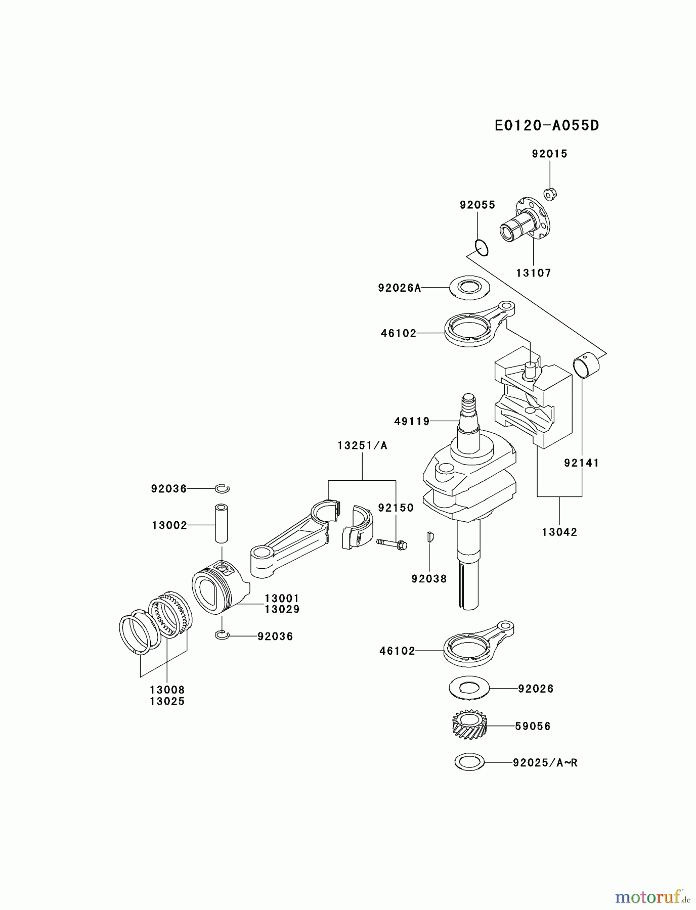  Kawasaki Motoren Motoren Vertikal FA210V - AS02 bis FH641V - DS24 FC401V-AS04 - Kawasaki FC401V 4-Stroke Engine PISTON/CRANKSHAFT