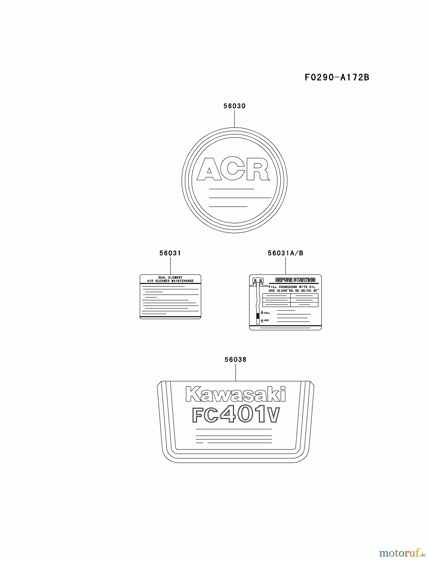  Kawasaki Motoren Motoren Vertikal FA210V - AS02 bis FH641V - DS24 FC401V-BS01 - Kawasaki FC401V 4-Stroke Engine LABEL