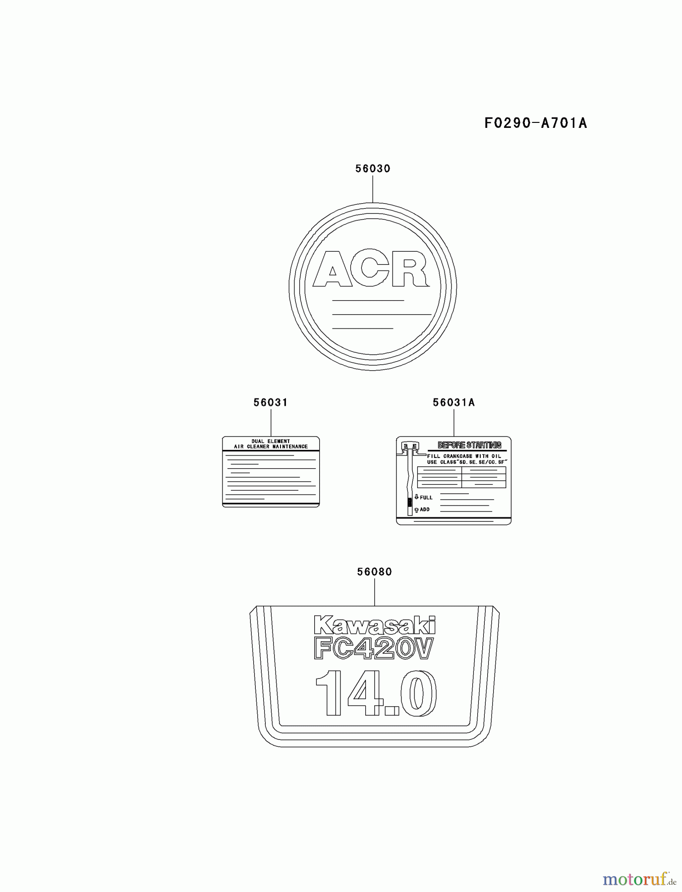  Kawasaki Motoren Motoren Vertikal FA210V - AS02 bis FH641V - DS24 FC420V-AS27 - Kawasaki FC420V 4-Stroke Engine LABEL