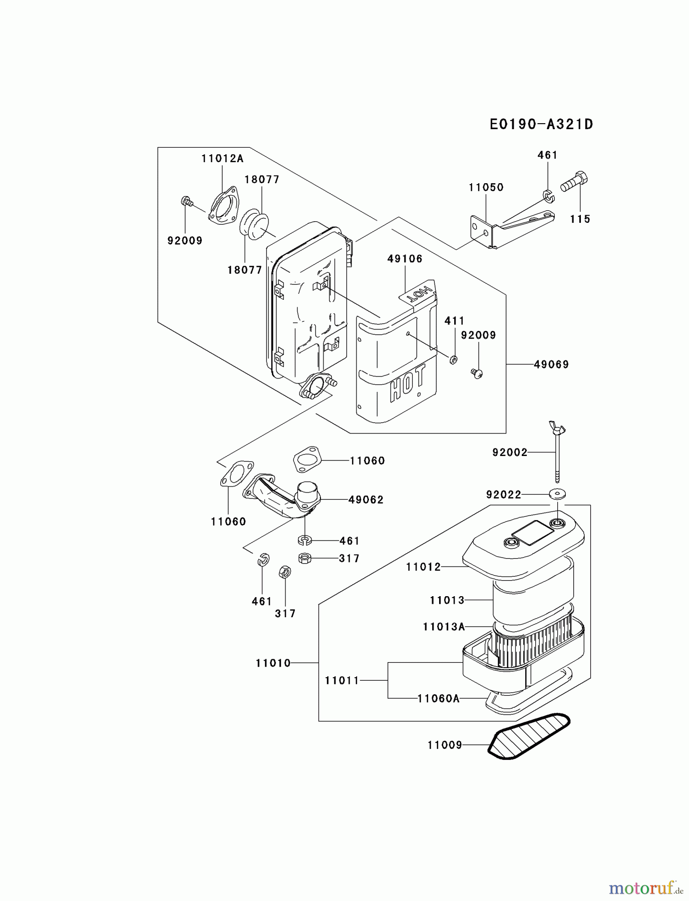  Kawasaki Motoren Motoren Vertikal FA210V - AS02 bis FH641V - DS24 FC420V-AS27 - Kawasaki FC420V 4-Stroke Engine AIR-FILTER/MUFFLER