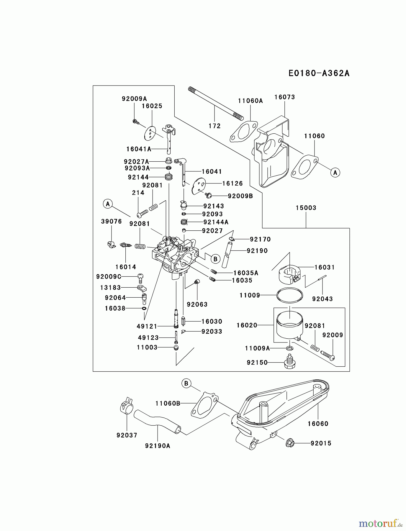  Kawasaki Motoren Motoren Vertikal FA210V - AS02 bis FH641V - DS24 FC420V-AS22 - Kawasaki FC420V 4-Stroke Engine CARBURETOR #2