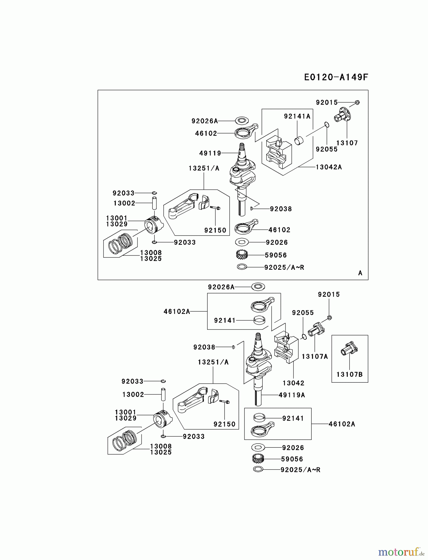  Kawasaki Motoren Motoren Vertikal FA210V - AS02 bis FH641V - DS24 FC420V-AS23 - Kawasaki FC420V 4-Stroke Engine PISTON/CRANKSHAFT