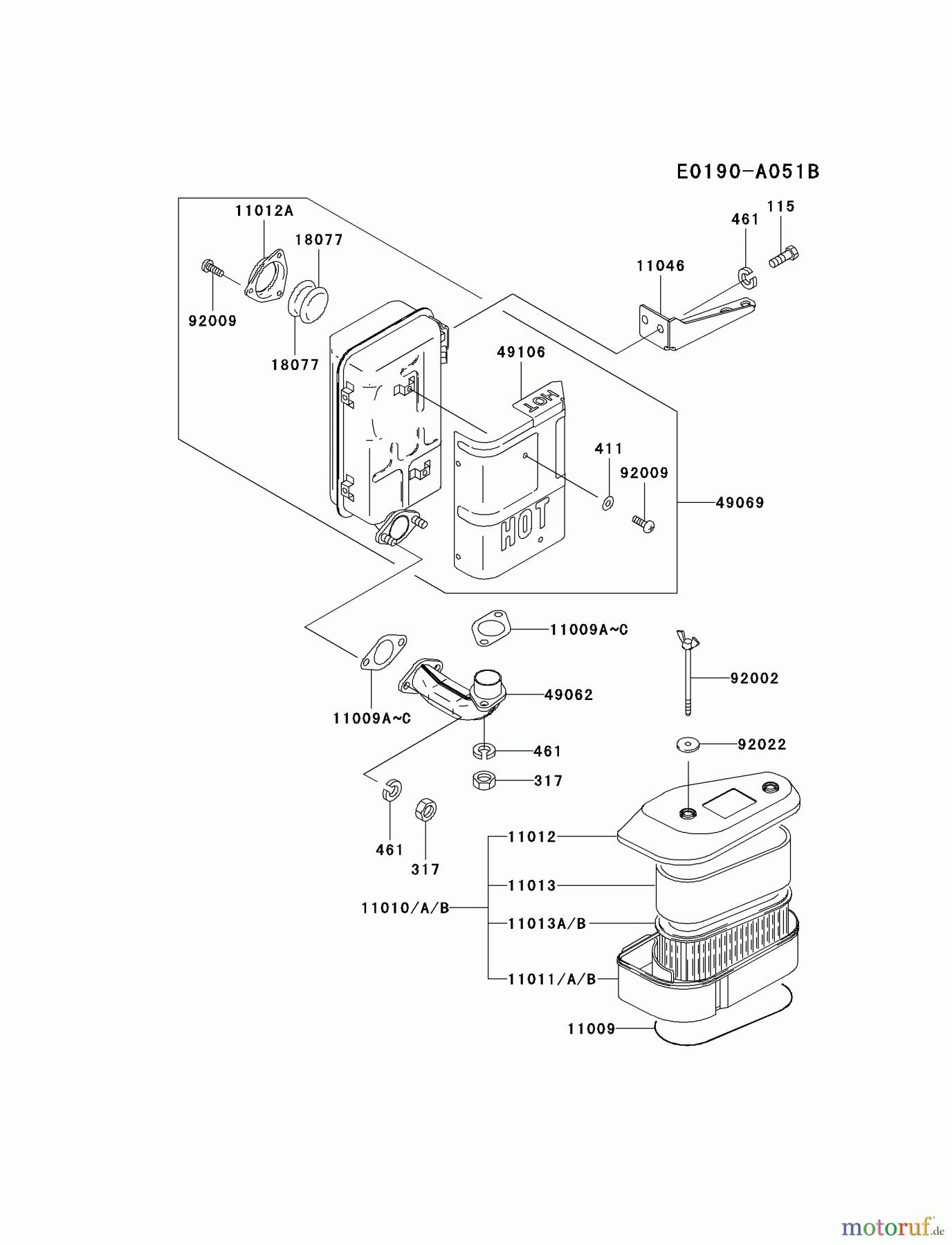  Kawasaki Motoren Motoren Vertikal FA210V - AS02 bis FH641V - DS24 FC420V-BS06 - Kawasaki FC420V 4-Stroke Engine AIR-FILTER/MUFFLER