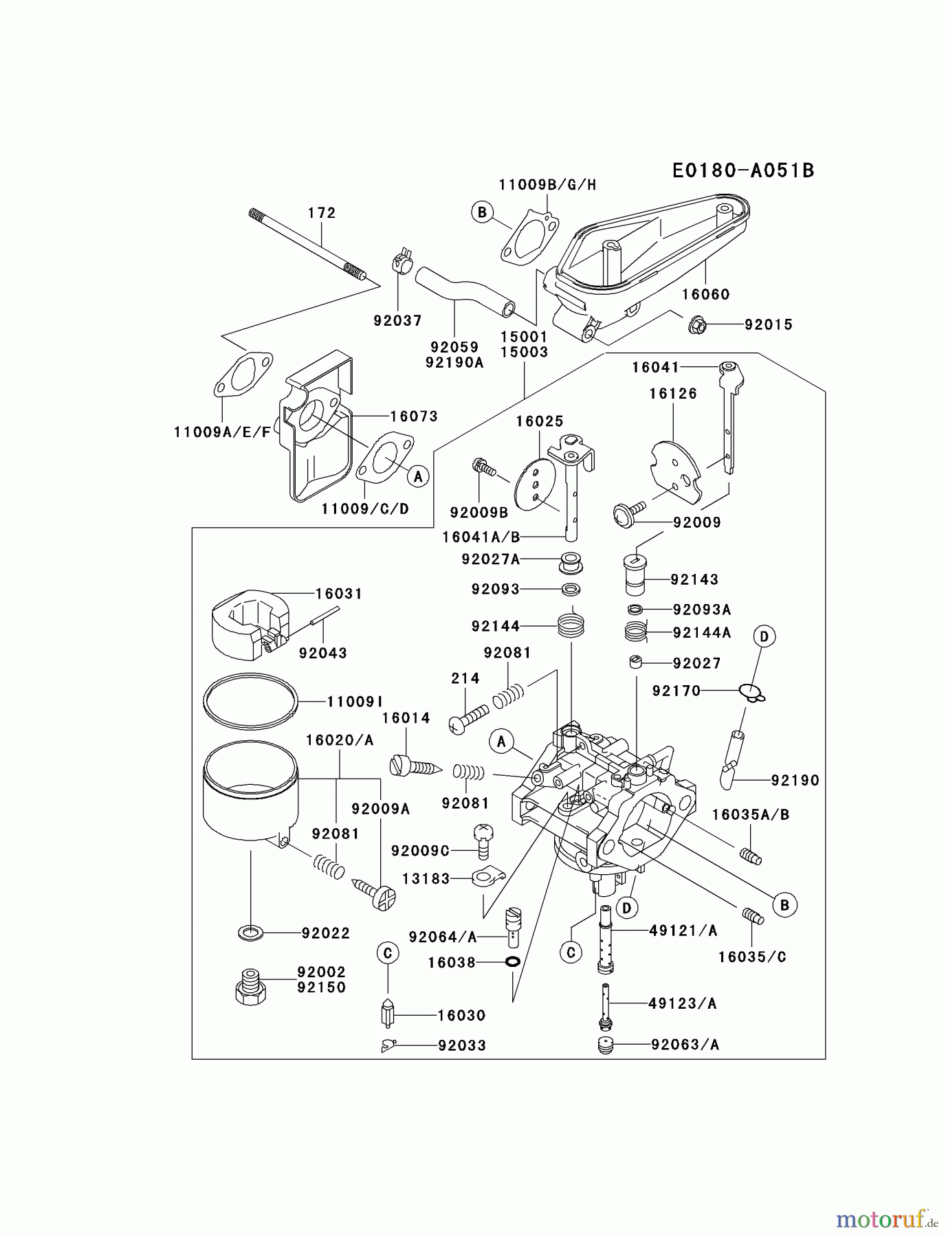  Kawasaki Motoren Motoren Vertikal FA210V - AS02 bis FH641V - DS24 FC420V-BS06 - Kawasaki FC420V 4-Stroke Engine CARBURETOR #1