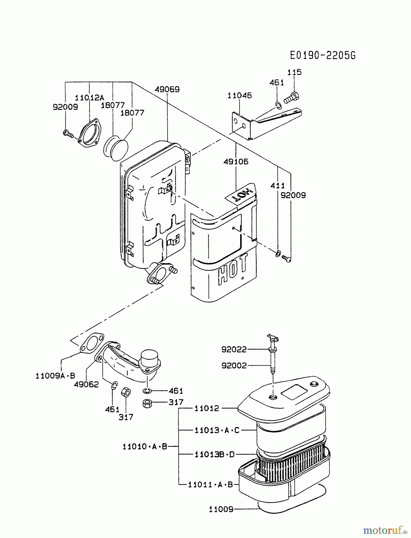  Kawasaki Motoren Motoren Vertikal FA210V - AS02 bis FH641V - DS24 FC420V-BS07 - Kawasaki FC420V 4-Stroke Engine AIR-FILTER/MUFFLER