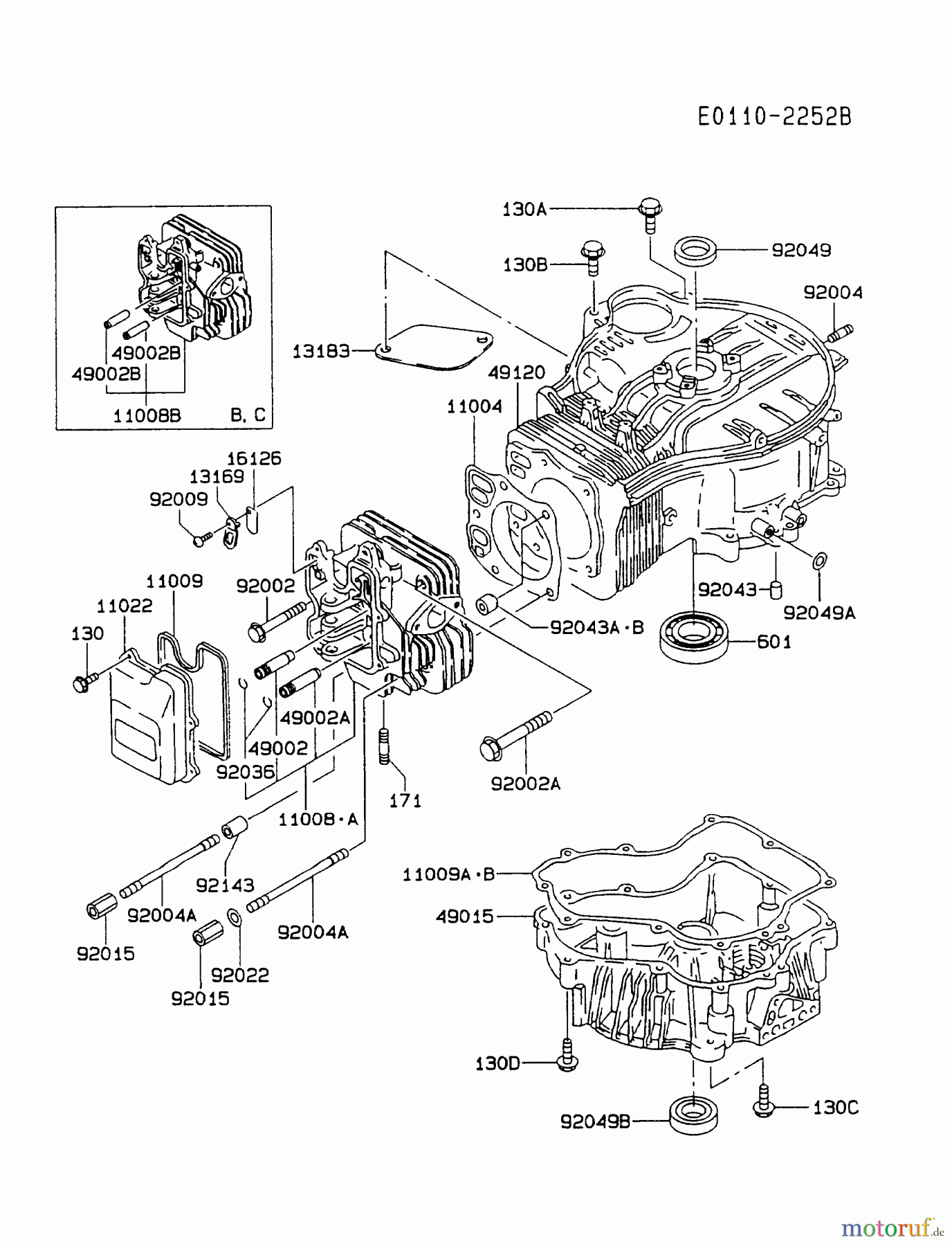  Kawasaki Motoren Motoren Vertikal FA210V - AS02 bis FH641V - DS24 FC420V-AS07 - Kawasaki FC420V 4-Stroke Engine CYLINDER/CRANKCASE