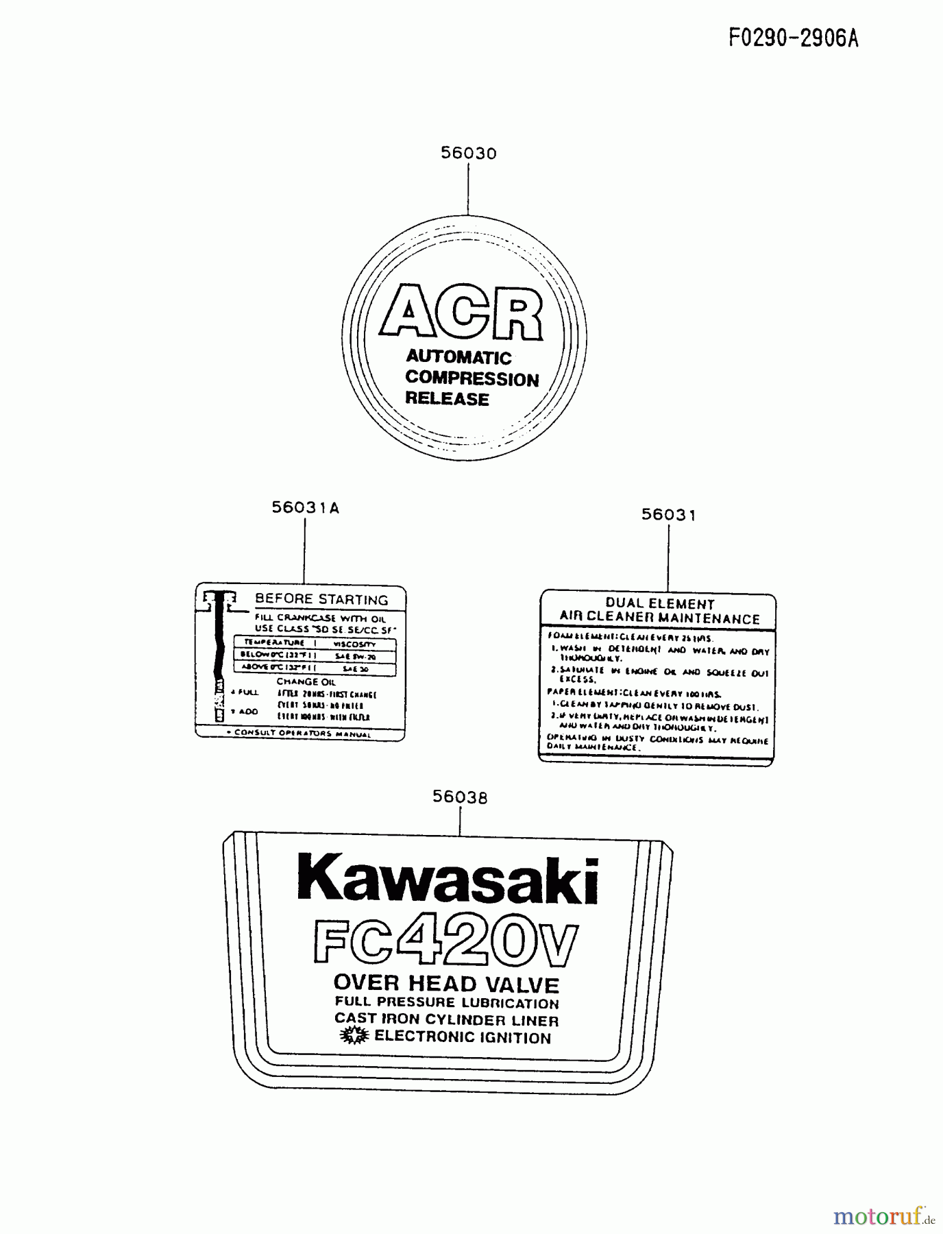  Kawasaki Motoren Motoren Vertikal FA210V - AS02 bis FH641V - DS24 FC420V-BS07 - Kawasaki FC420V 4-Stroke Engine LABEL