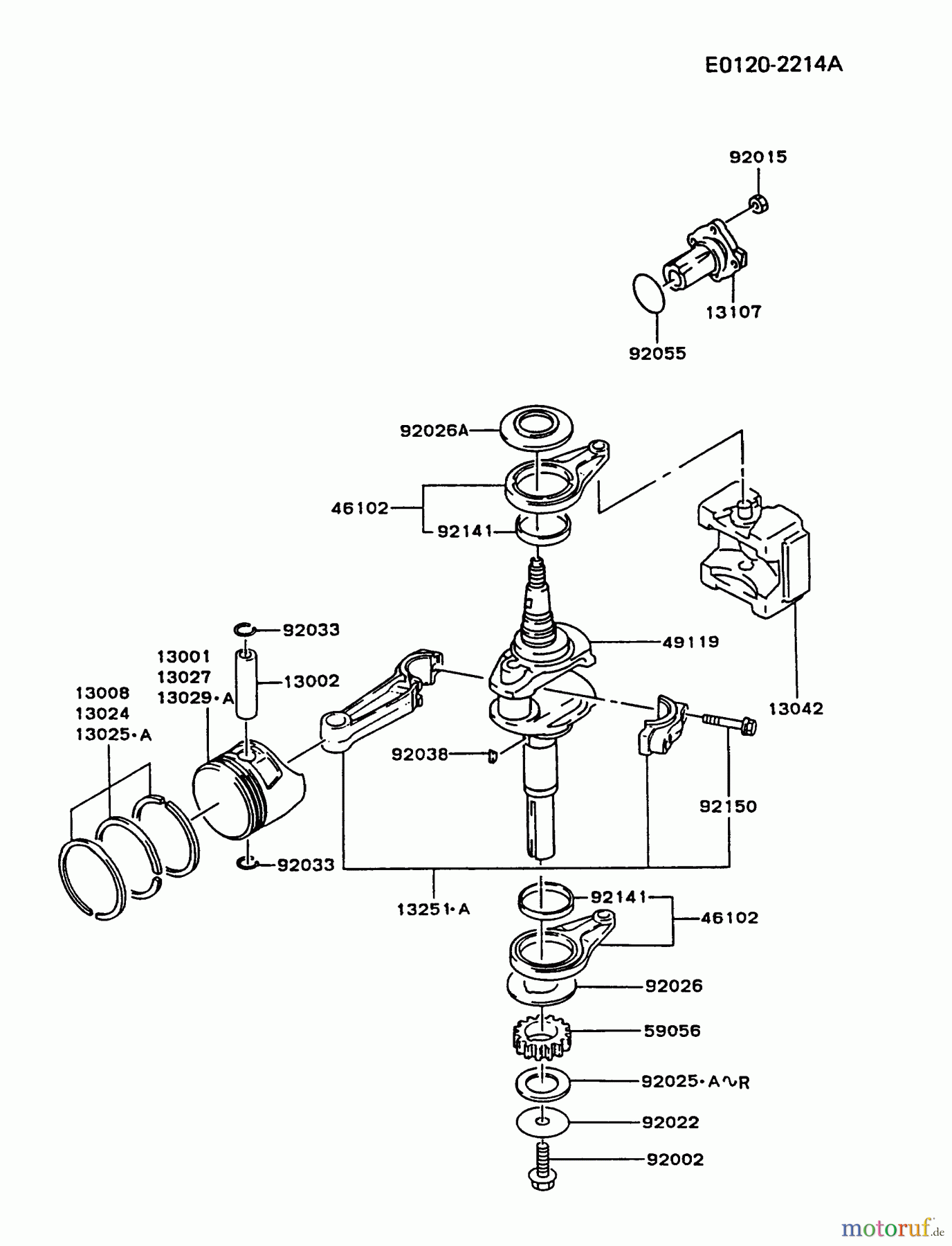  Kawasaki Motoren Motoren Vertikal FA210V - AS02 bis FH641V - DS24 FC420V-AS07 - Kawasaki FC420V 4-Stroke Engine PISTON/CRANKSHAFT