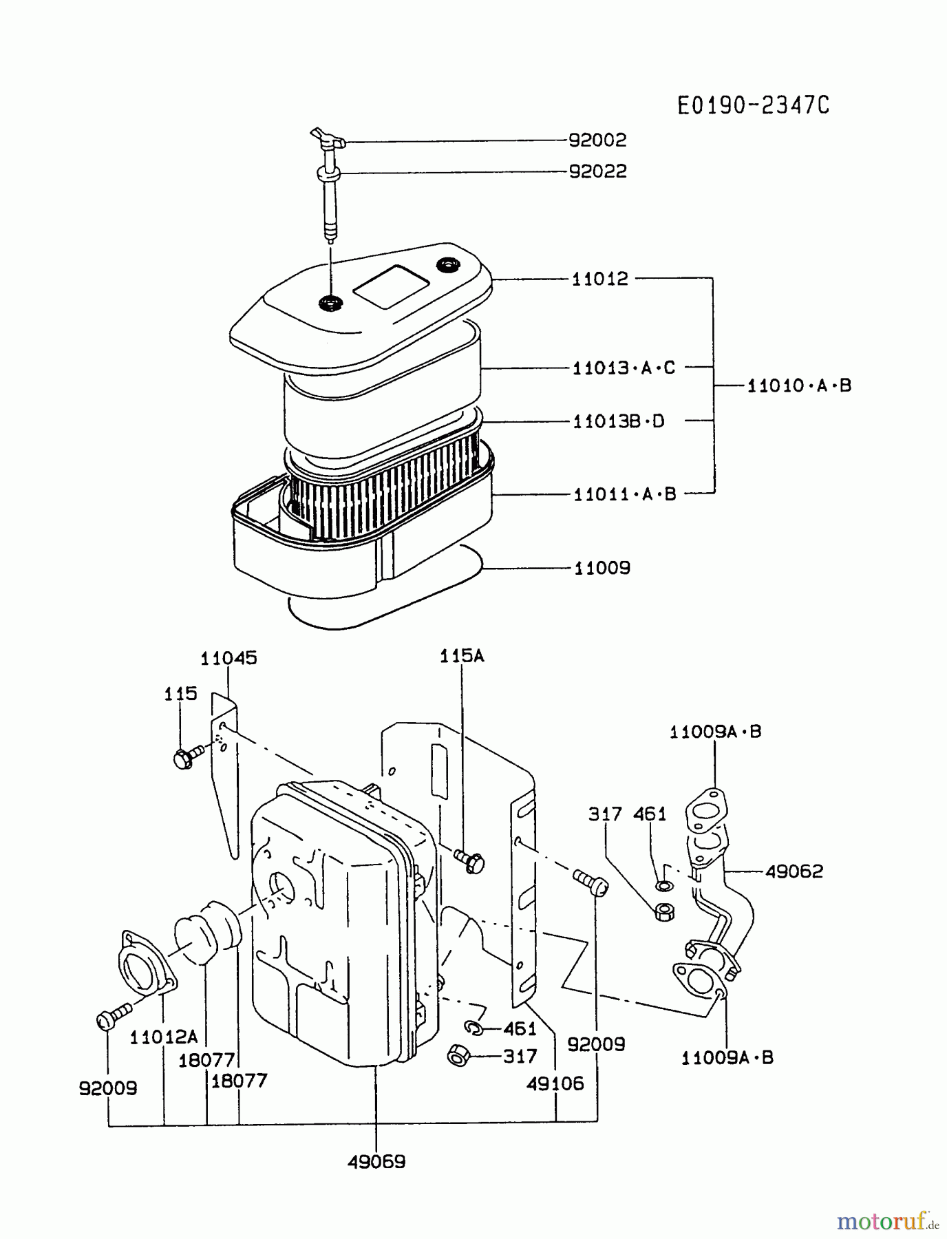  Kawasaki Motoren Motoren Vertikal FA210V - AS02 bis FH641V - DS24 FC420V-BS01 - Kawasaki FC420V 4-Stroke Engine AIR-FILTER/MUFFLER