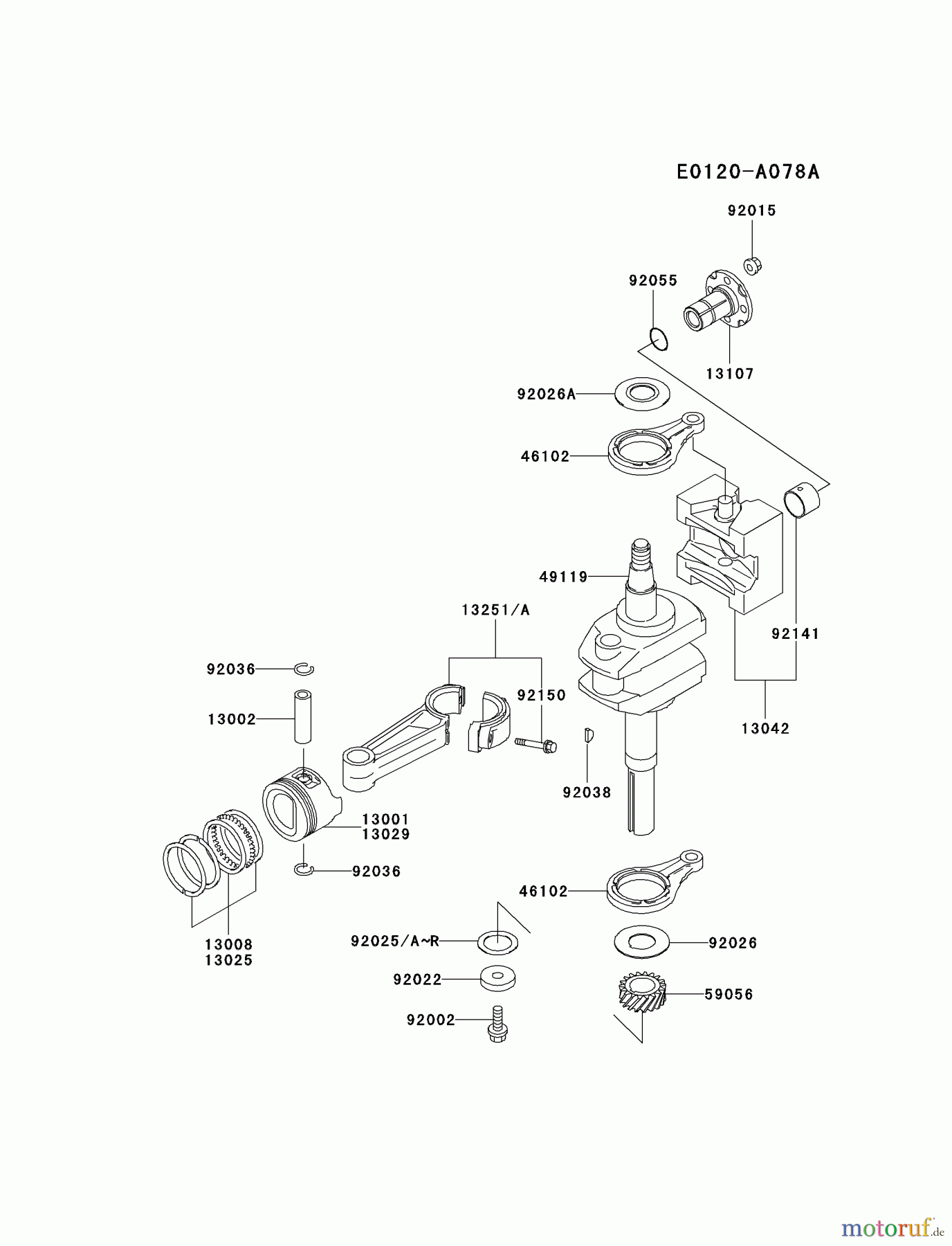  Kawasaki Motoren Motoren Vertikal FA210V - AS02 bis FH641V - DS24 FC420V-ES18 - Kawasaki FC420V 4-Stroke Engine PISTON/CRANKSHAFT