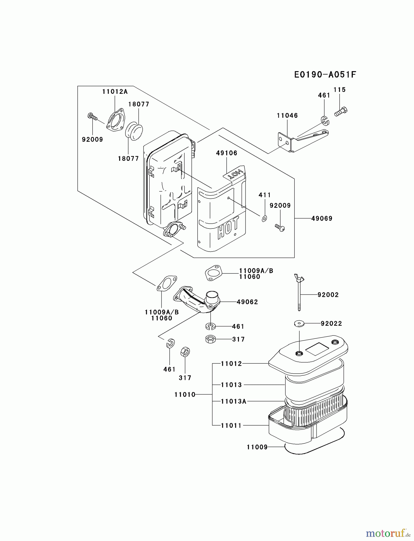  Kawasaki Motoren Motoren Vertikal FA210V - AS02 bis FH641V - DS24 FC420V-GS07 - Kawasaki FC420V 4-Stroke Engine AIR-FILTER/MUFFLER