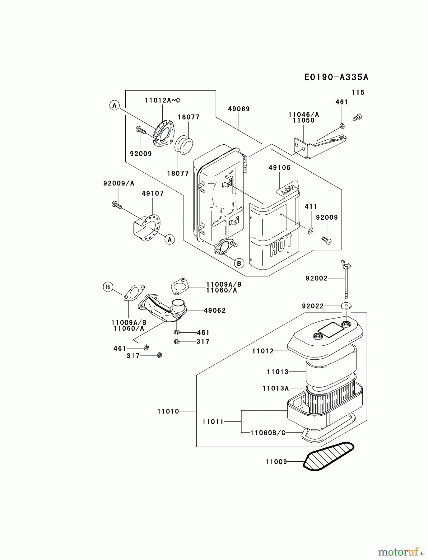  Kawasaki Motoren Motoren Vertikal FA210V - AS02 bis FH641V - DS24 FC420V-DS15 - Kawasaki FC420V 4-Stroke Engine AIR-FILTER/MUFFLER