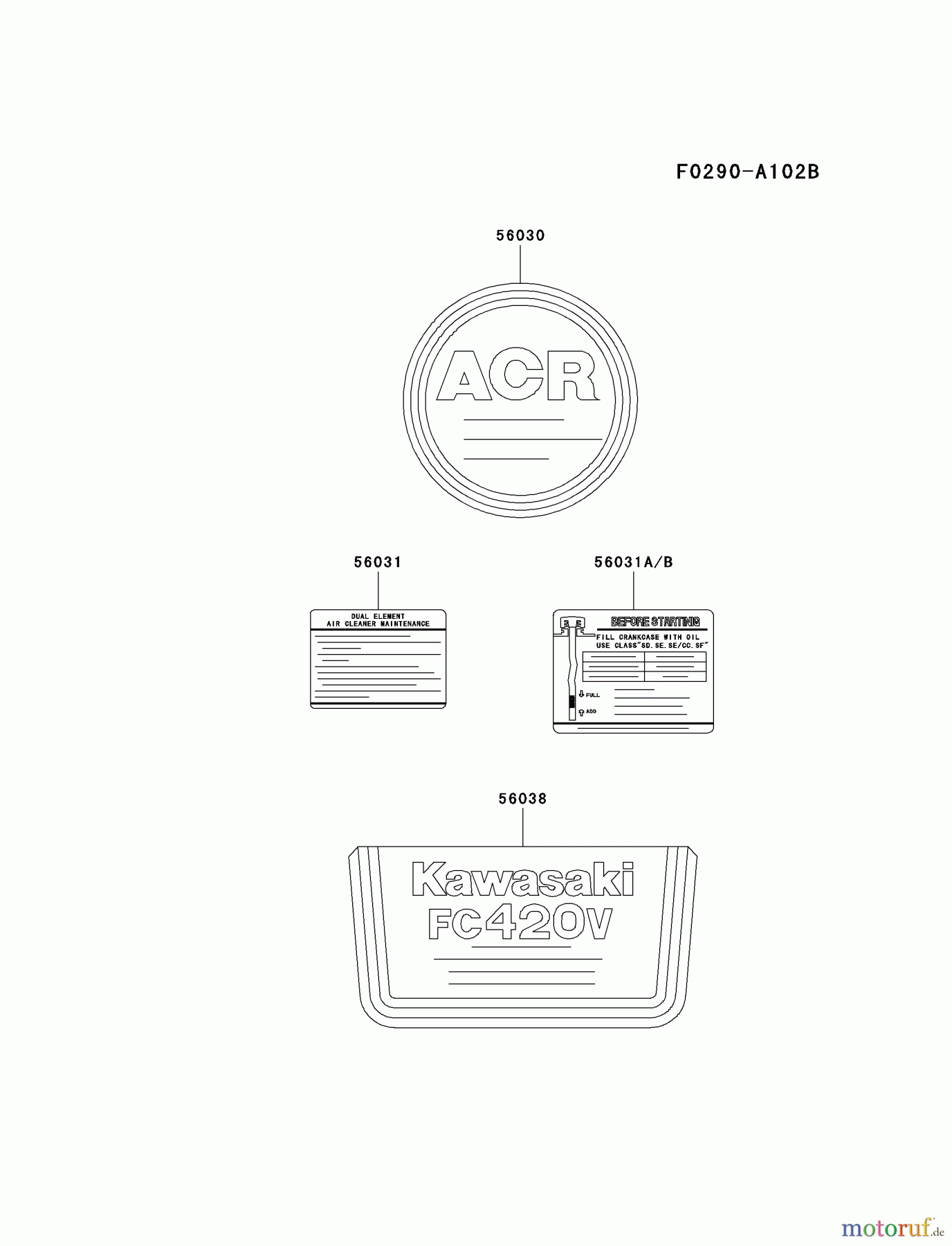  Kawasaki Motoren Motoren Vertikal FA210V - AS02 bis FH641V - DS24 FC420V-FS14 - Kawasaki FC420V 4-Stroke Engine LABEL