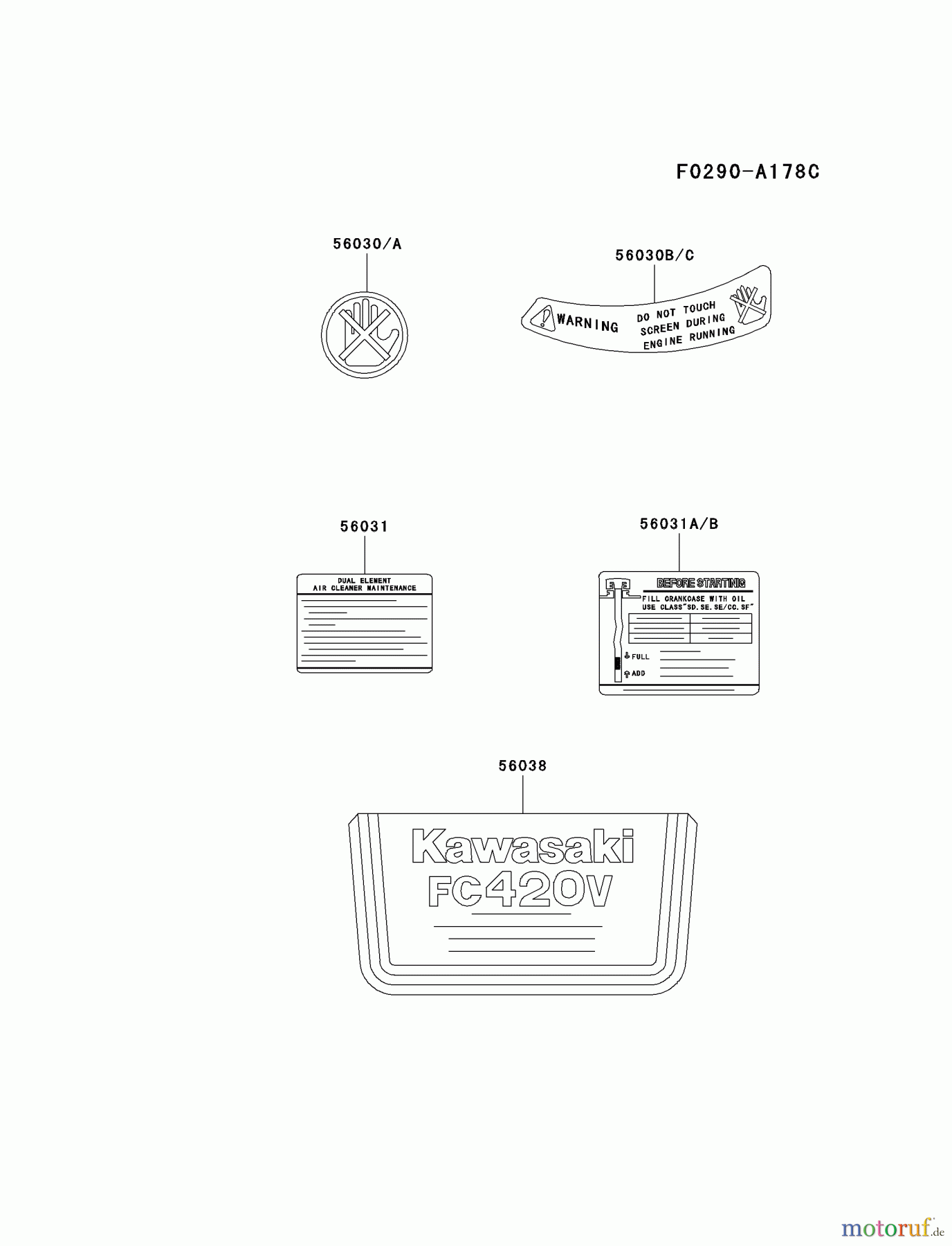  Kawasaki Motoren Motoren Vertikal FA210V - AS02 bis FH641V - DS24 FC420V-DS17 - Kawasaki FC420V 4-Stroke Engine LABEL