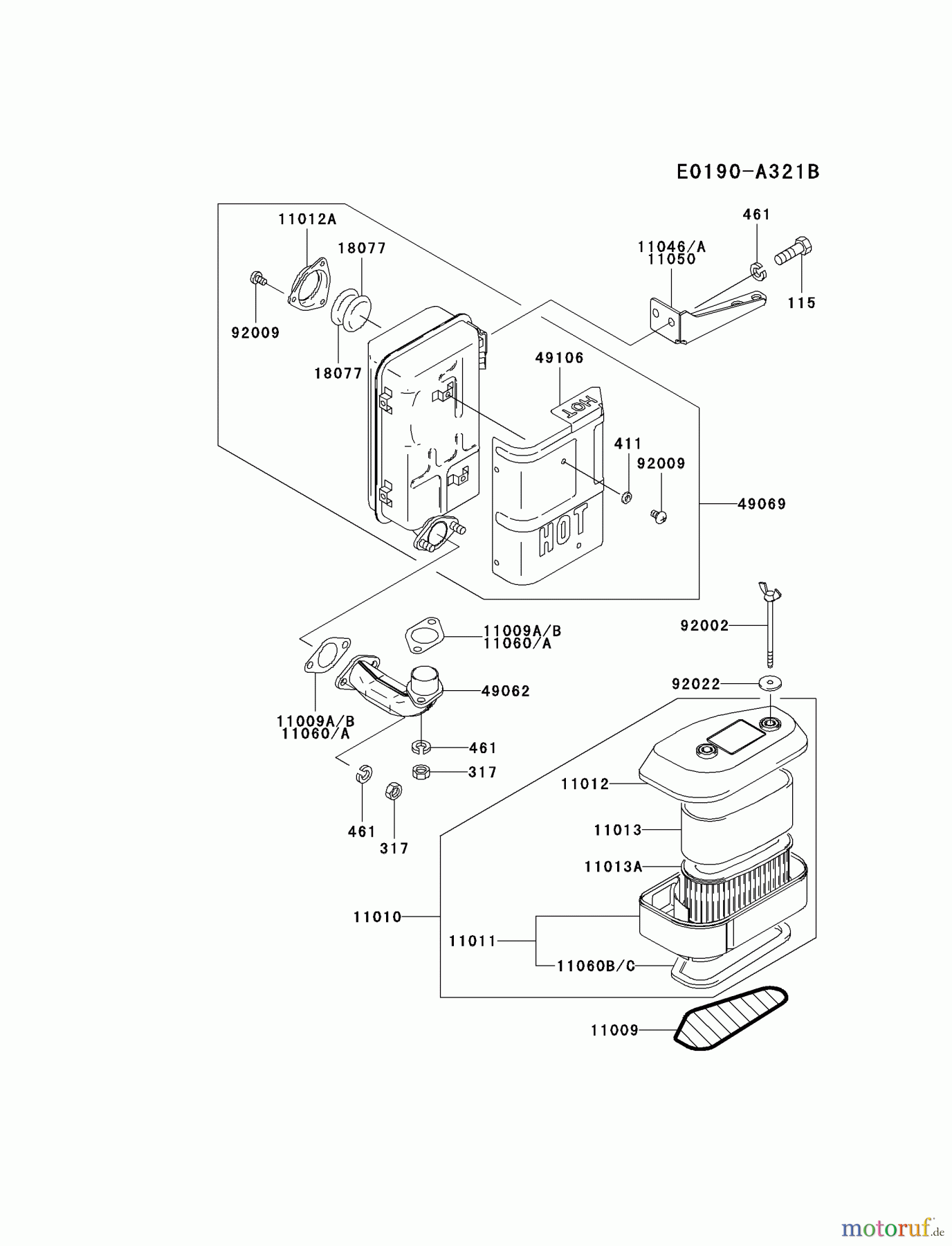  Kawasaki Motoren Motoren Vertikal FA210V - AS02 bis FH641V - DS24 FC401V-CS03 - Kawasaki FC401V 4-Stroke Engine AIR-FILTER/MUFFLER