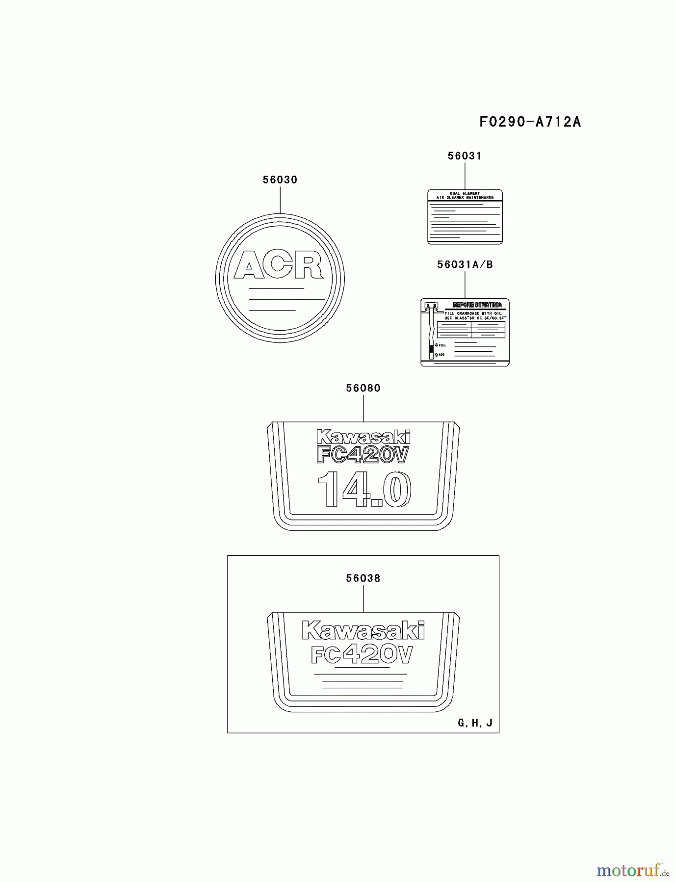  Kawasaki Motoren Motoren Vertikal FA210V - AS02 bis FH641V - DS24 FC420V-JS09 - Kawasaki FC420V 4-Stroke Engine LABEL