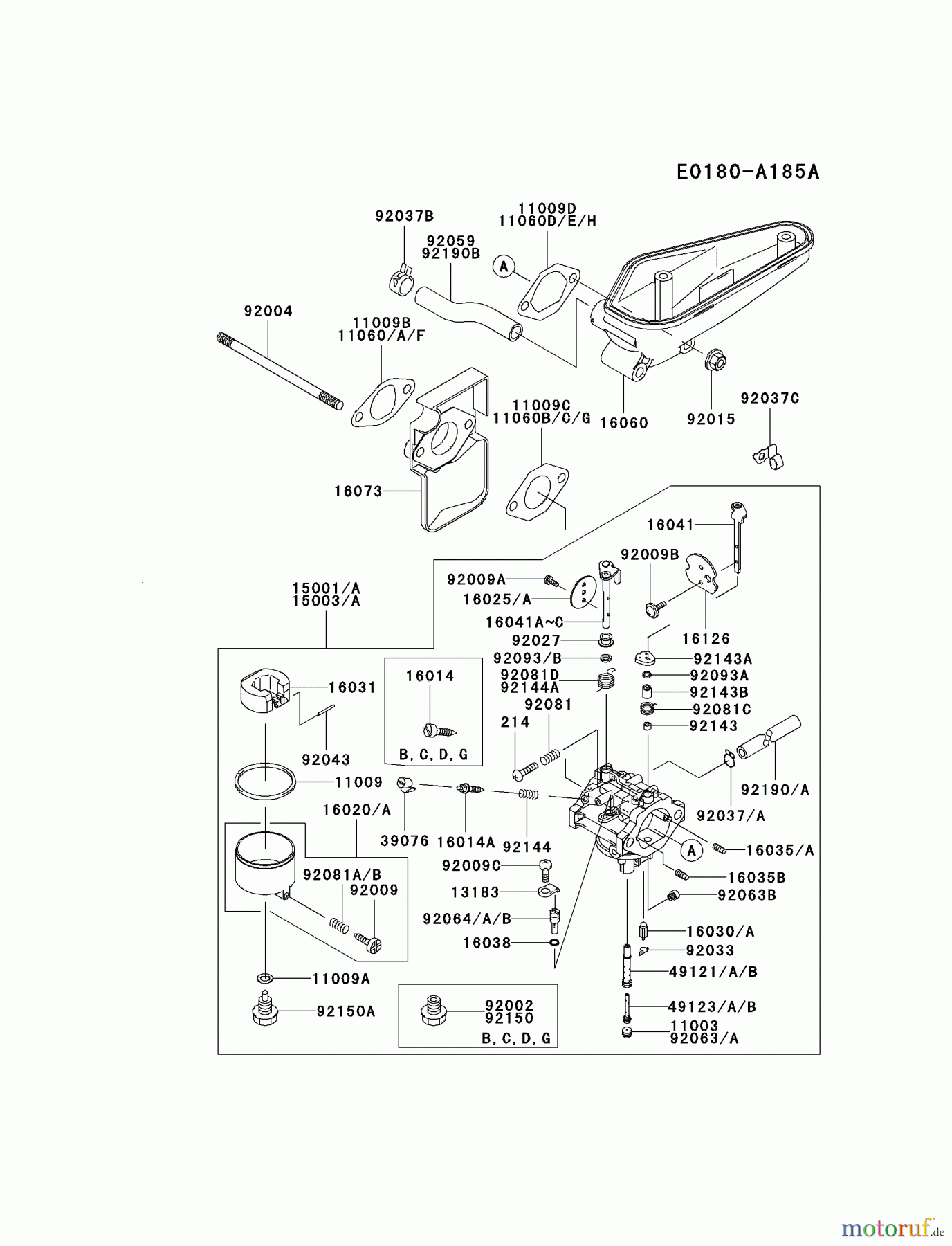  Kawasaki Motoren Motoren Vertikal FA210V - AS02 bis FH641V - DS24 FC540V-GS03 - Kawasaki FC540V 4-Stroke Engine CARBURETOR #1