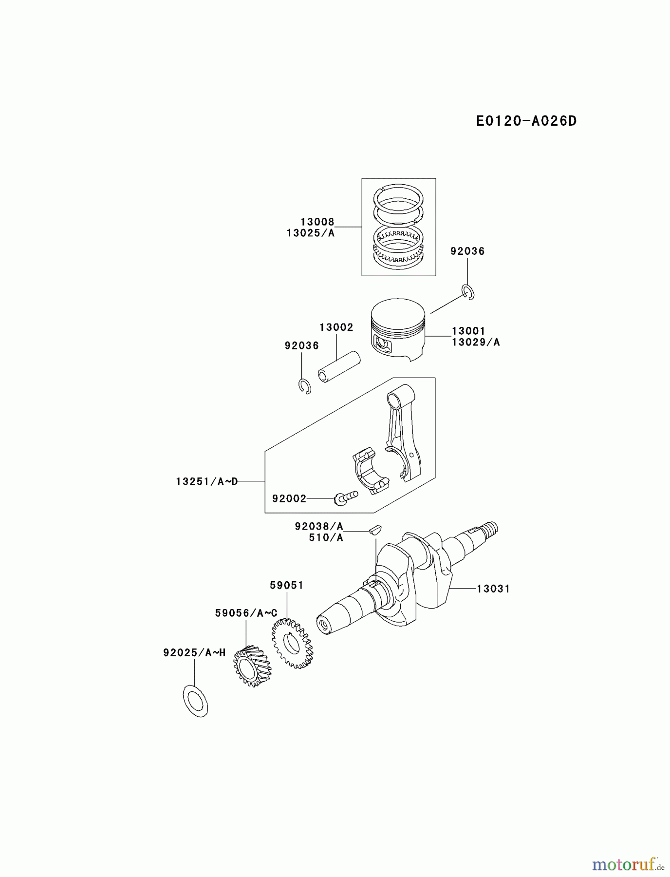  Kawasaki Geräte Stromerzeuger GEF00A-AS00 (GE5000AS) - Kawasaki Generator PISTON/CRANKSHAFT