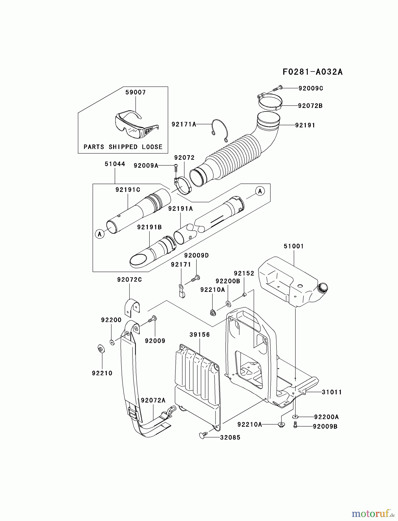  Kawasaki Geräte Bläser / Sauger / Häcksler / Zerkleinerer HG450A-AS00 (KRB450BC) - Kawasaki Backpack Blower FRAME/COUPLING