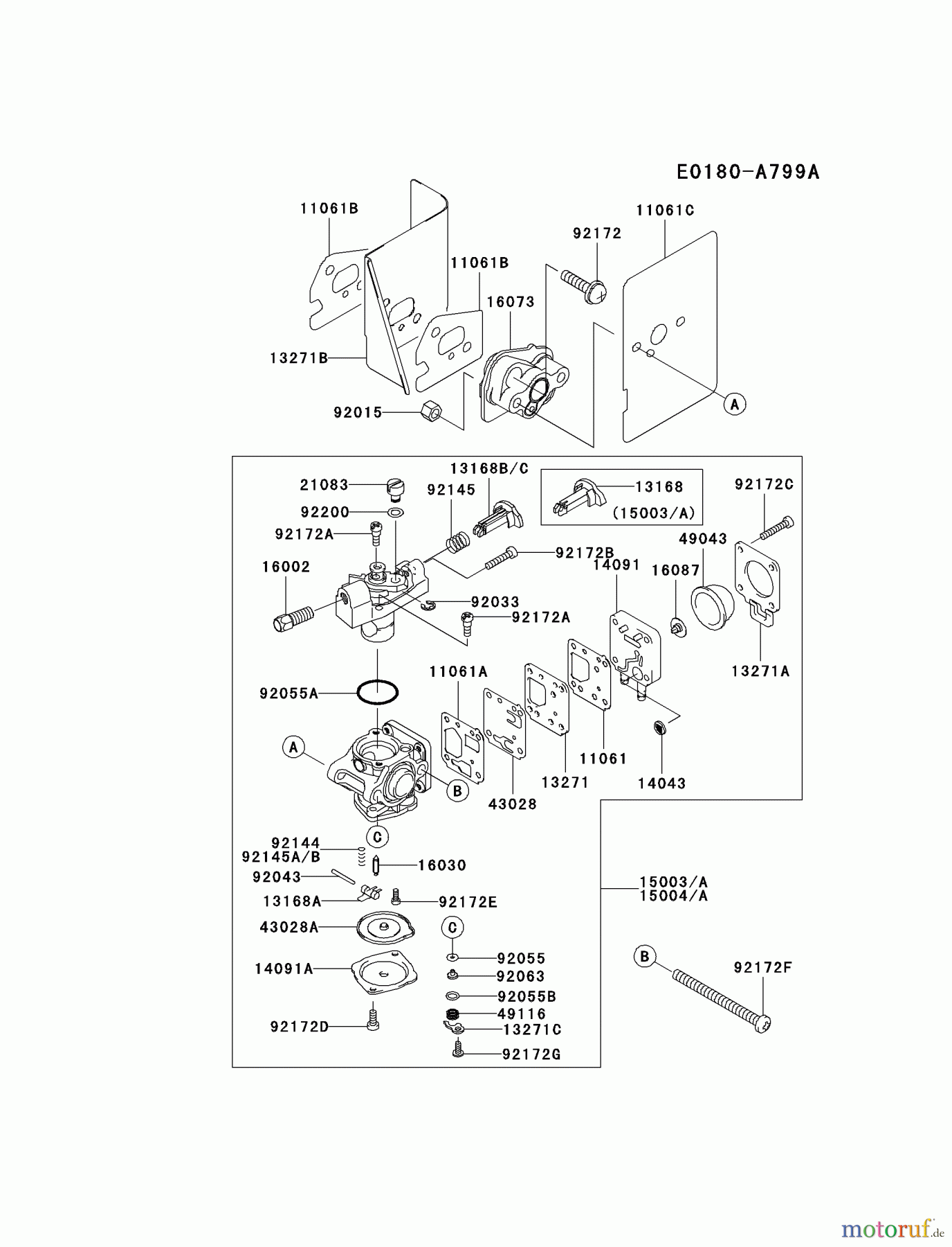  Kawasaki Geräte Bläser / Sauger / Häcksler / Zerkleinerer KRB300A-A1 (KRB300A) - Kawasaki Backpack Blower CARBURETOR #2