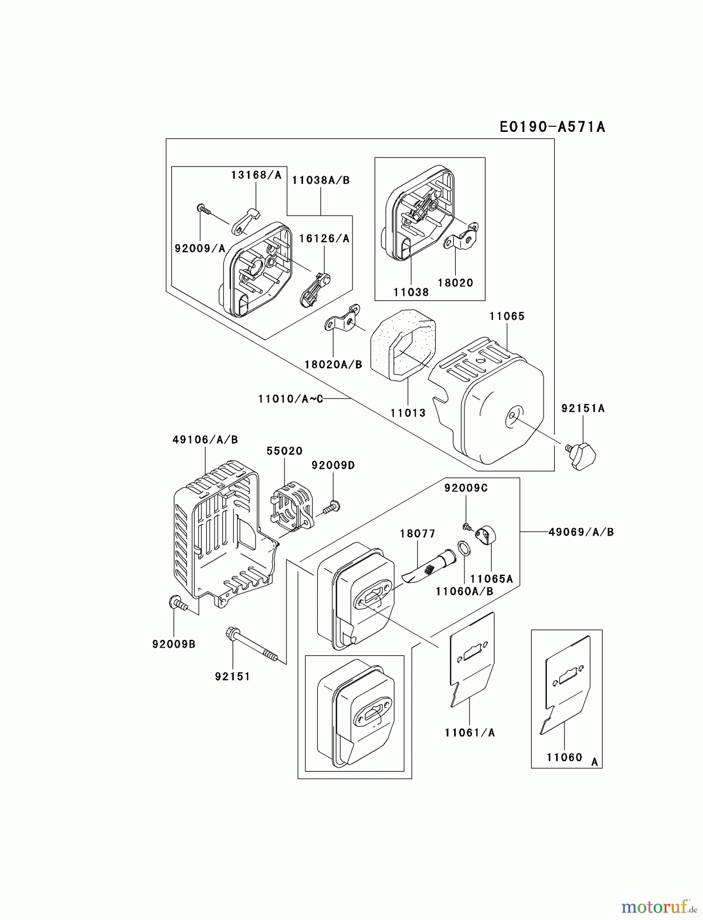  Kawasaki Geräte Trimmer, Faden / Bürste HA023F-AS01 (KBL23A) - Kawasaki Brush Cutter AIR-FILTER/MUFFLER