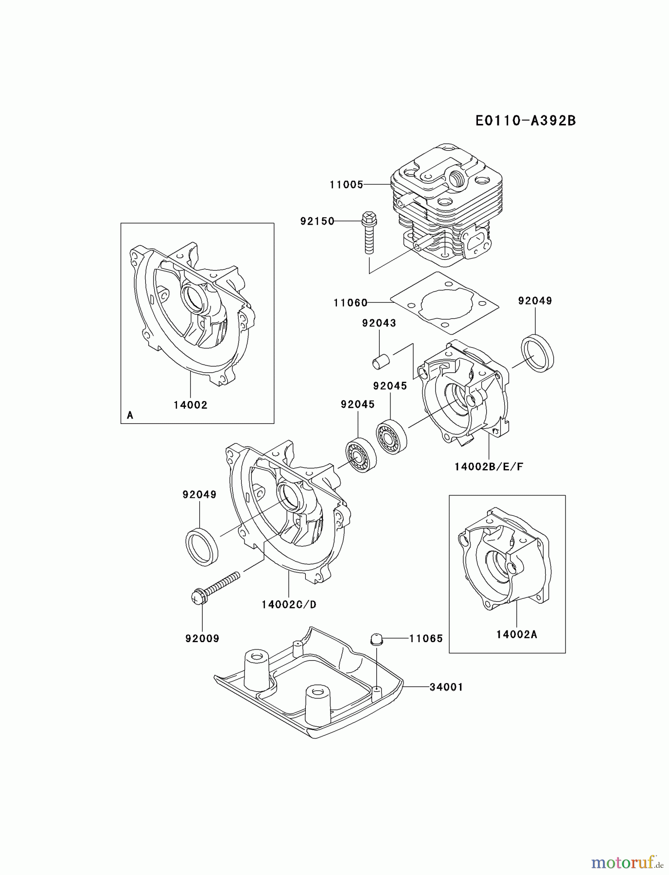  Kawasaki Geräte Trimmer, Faden / Bürste HA026F-AS01 (KBL26A) - Kawasaki Brush Cutter CYLINDER/CRANKCASE