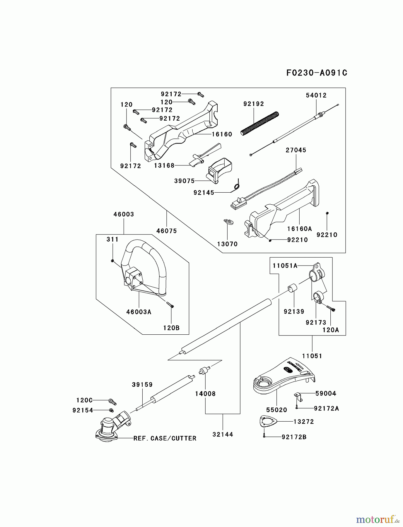  Kawasaki Geräte Trimmer, Faden / Bürste HA027X-BS00 (KGT27C) - Kawasaki Grass Trimmer PIPE/HANDLE/GUARD