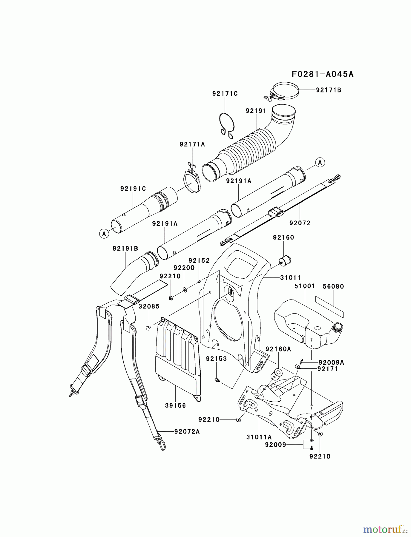  Kawasaki Geräte Bläser / Sauger / Häcksler / Zerkleinerer KRB650B-A3 (KRB650B) - Kawasaki Backpack Blower FRAME/COUPLING