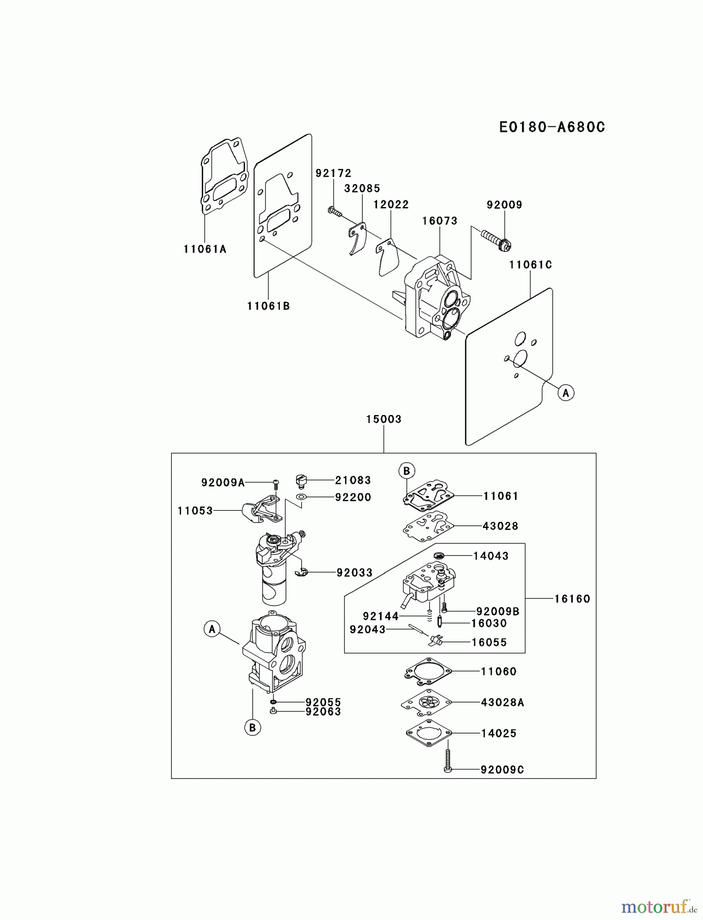  Kawasaki Geräte Bläser / Sauger / Häcksler / Zerkleinerer KRB650B-A3 (KRB650B) - Kawasaki Backpack Blower CARBURETOR