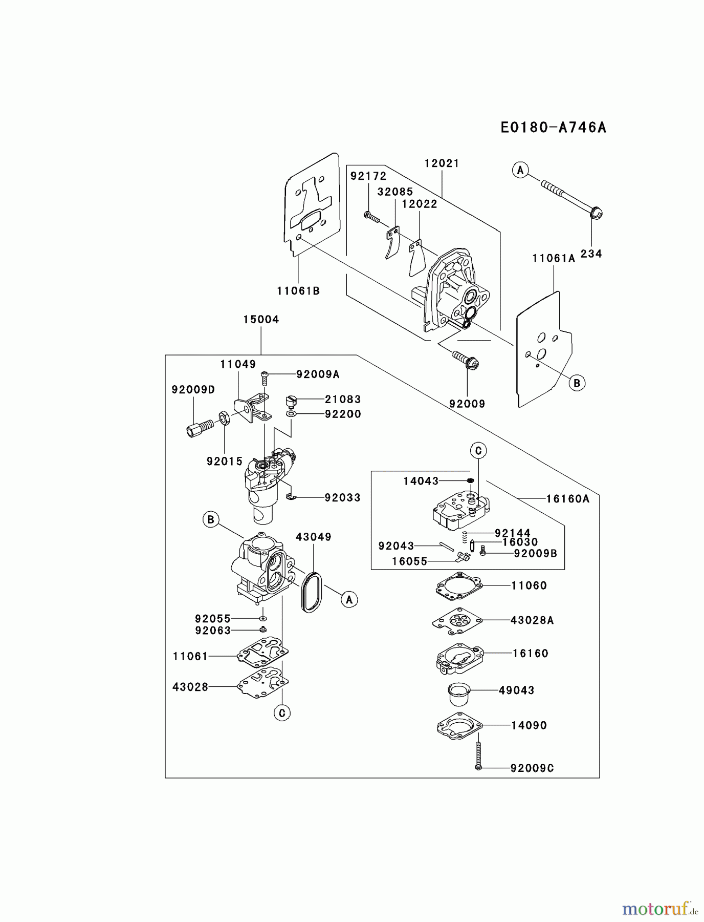  Kawasaki Geräte Trimmer, Faden / Bürste KBL35B-A1 (KBL35B) - Kawasaki Brush Cutter CARBURETOR