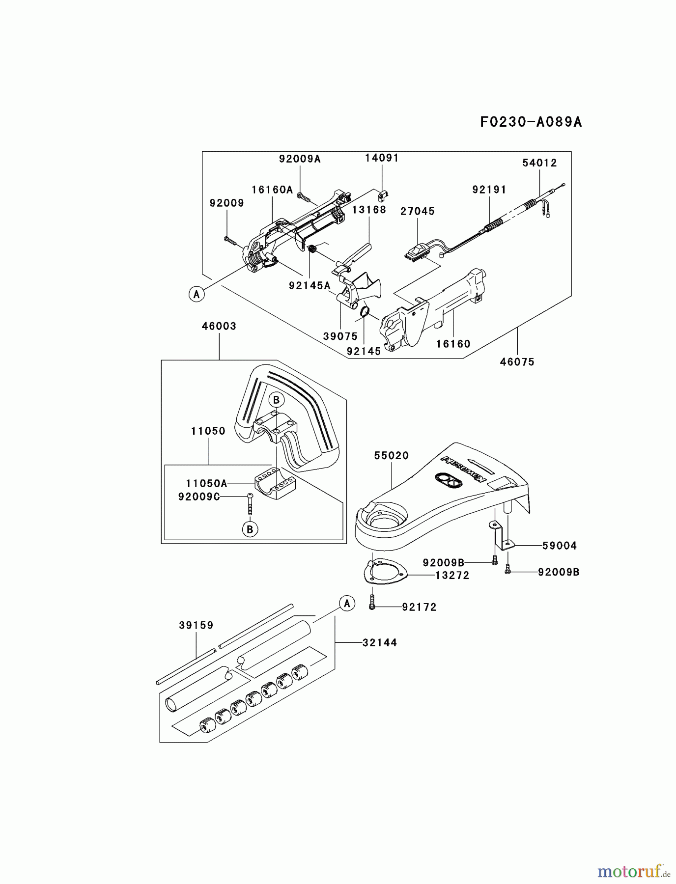  Kawasaki Geräte Trimmer, Faden / Bürste KGT35A-A1 (KGT35A) - Kawasaki Grass Trimmer PIPE/HANDLE/GUARD