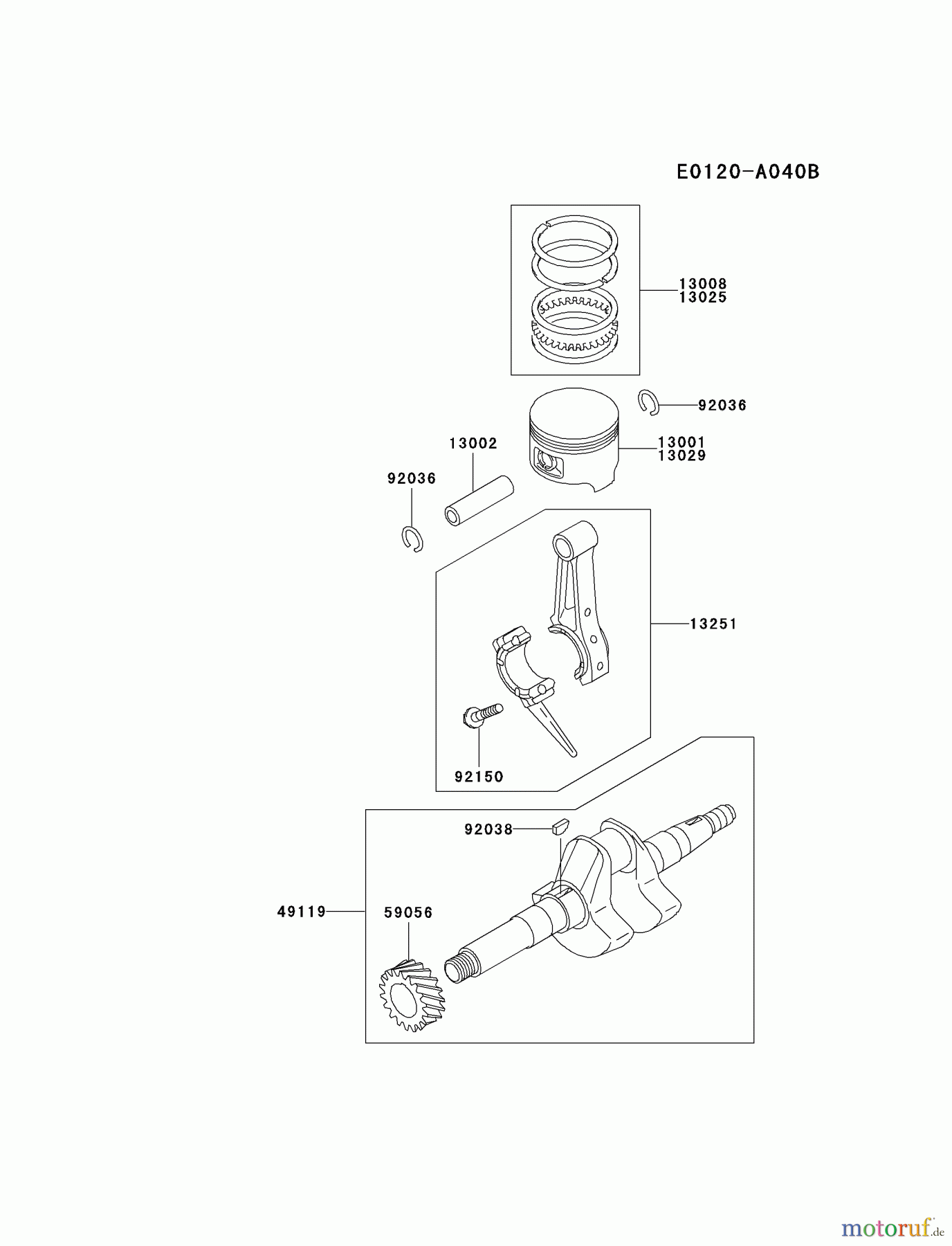  Kawasaki Geräte Wasserpumpen HC050A-BS00 - Kawasaki Water Pump KWN20A PISTON/CRANKSHAFT