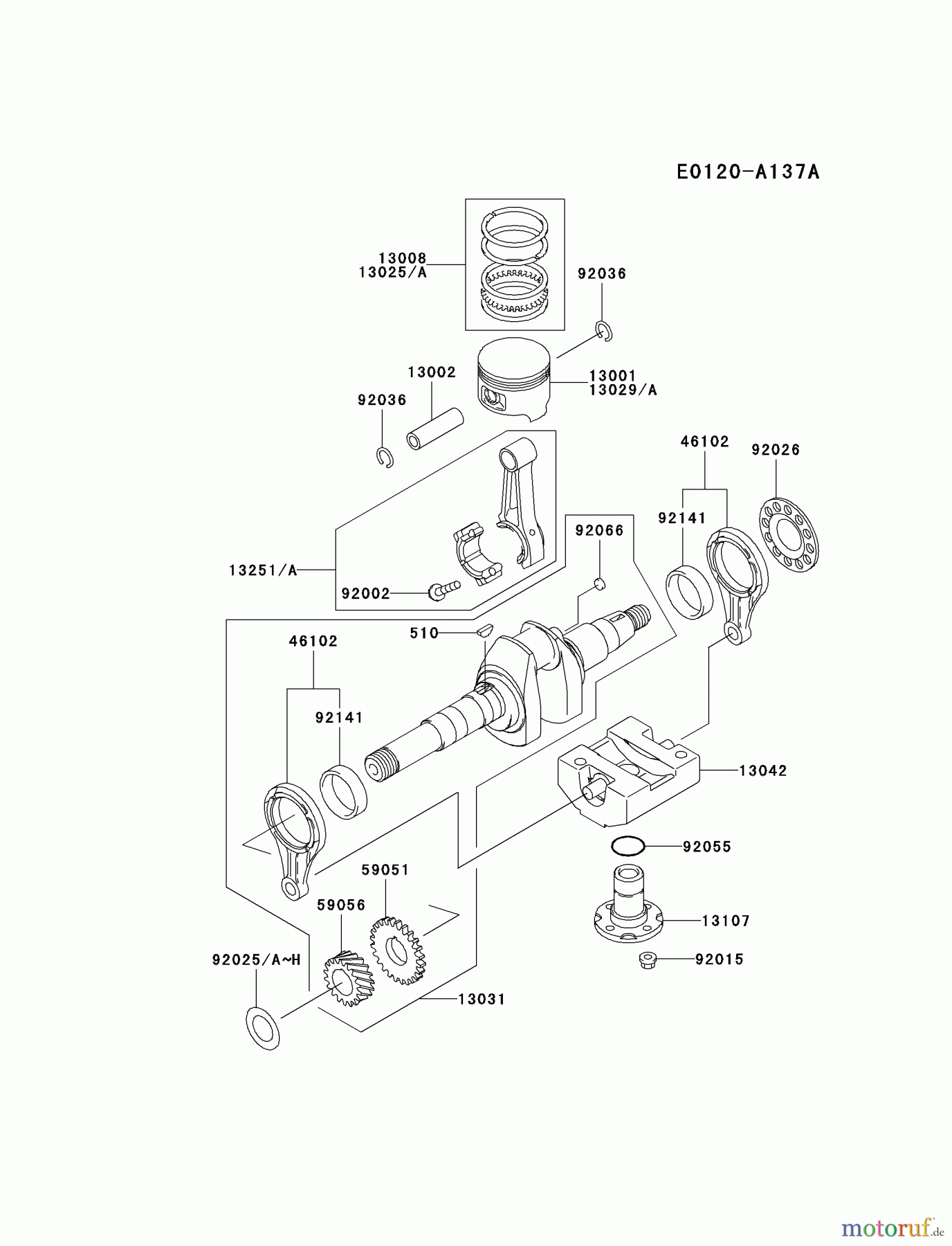  Kawasaki Geräte Wasserpumpen HF100A-BS00 - Kawasaki Trash Pump KWT40A PISTON/CRANKSHAFT