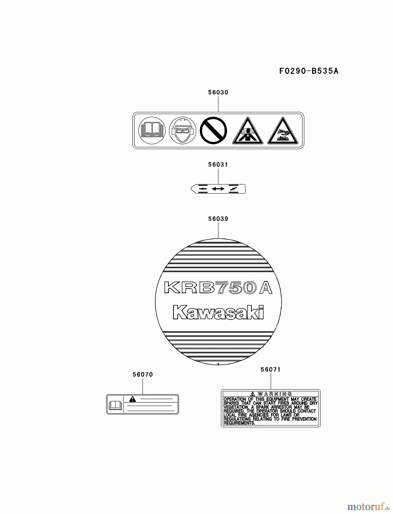  Kawasaki Geräte Bläser / Sauger / Häcksler / Zerkleinerer KRB750A-A2 (KRB750A) - Kawasaki Backpack Blower LABEL