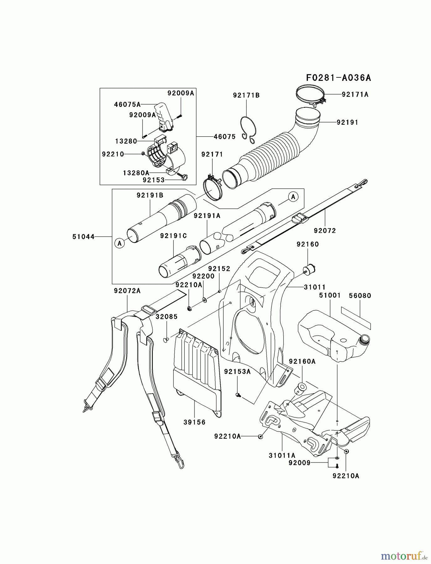  Kawasaki Geräte Bläser / Sauger / Häcksler / Zerkleinerer KRB750AC-A2 (KRB750AC) - Kawasaki Backpack Blower FRAME/COUPLING