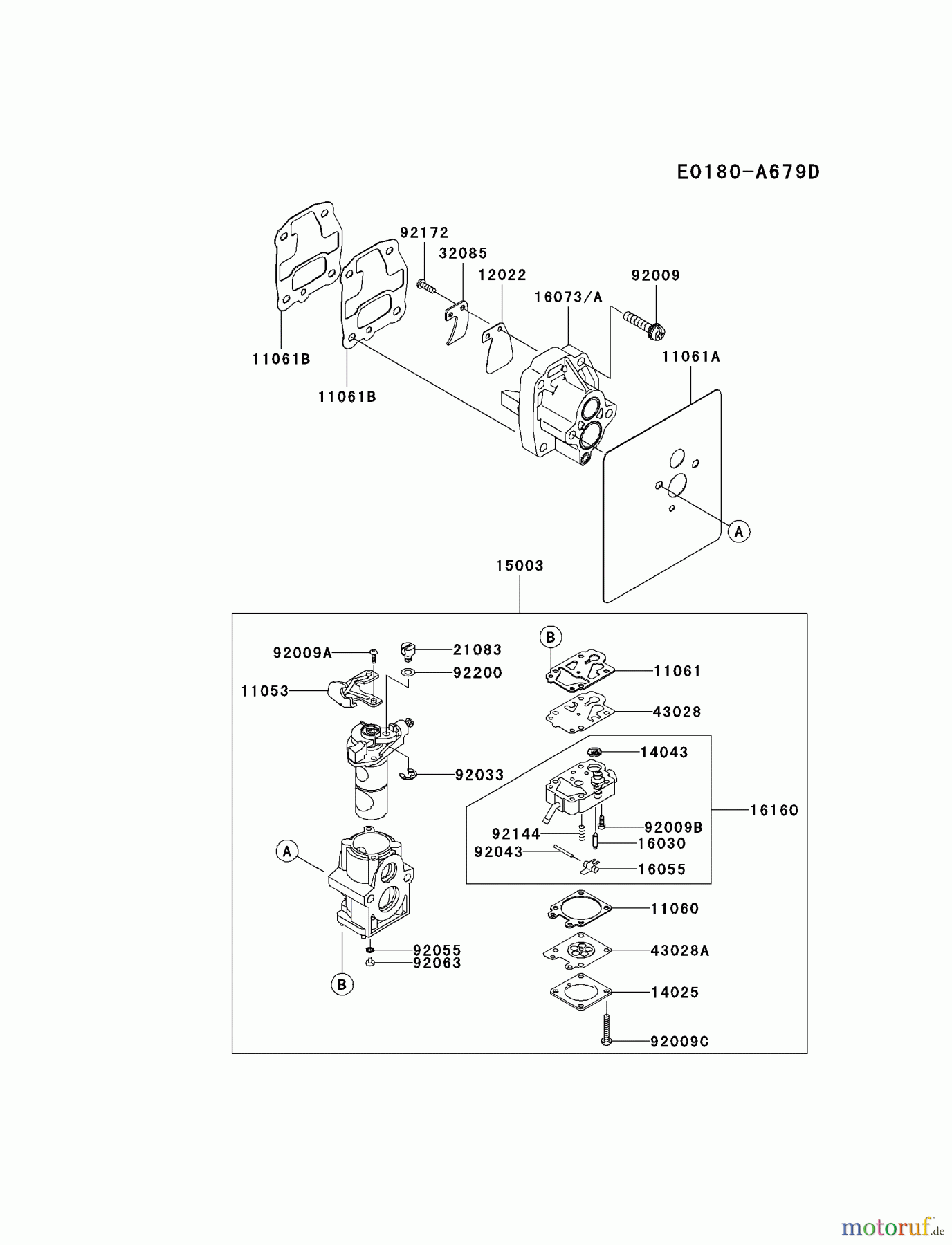  Kawasaki Geräte Bläser / Sauger / Häcksler / Zerkleinerer KRB750B-A5 (KRB750B) - Kawasaki Backpack Blower CARBURETOR