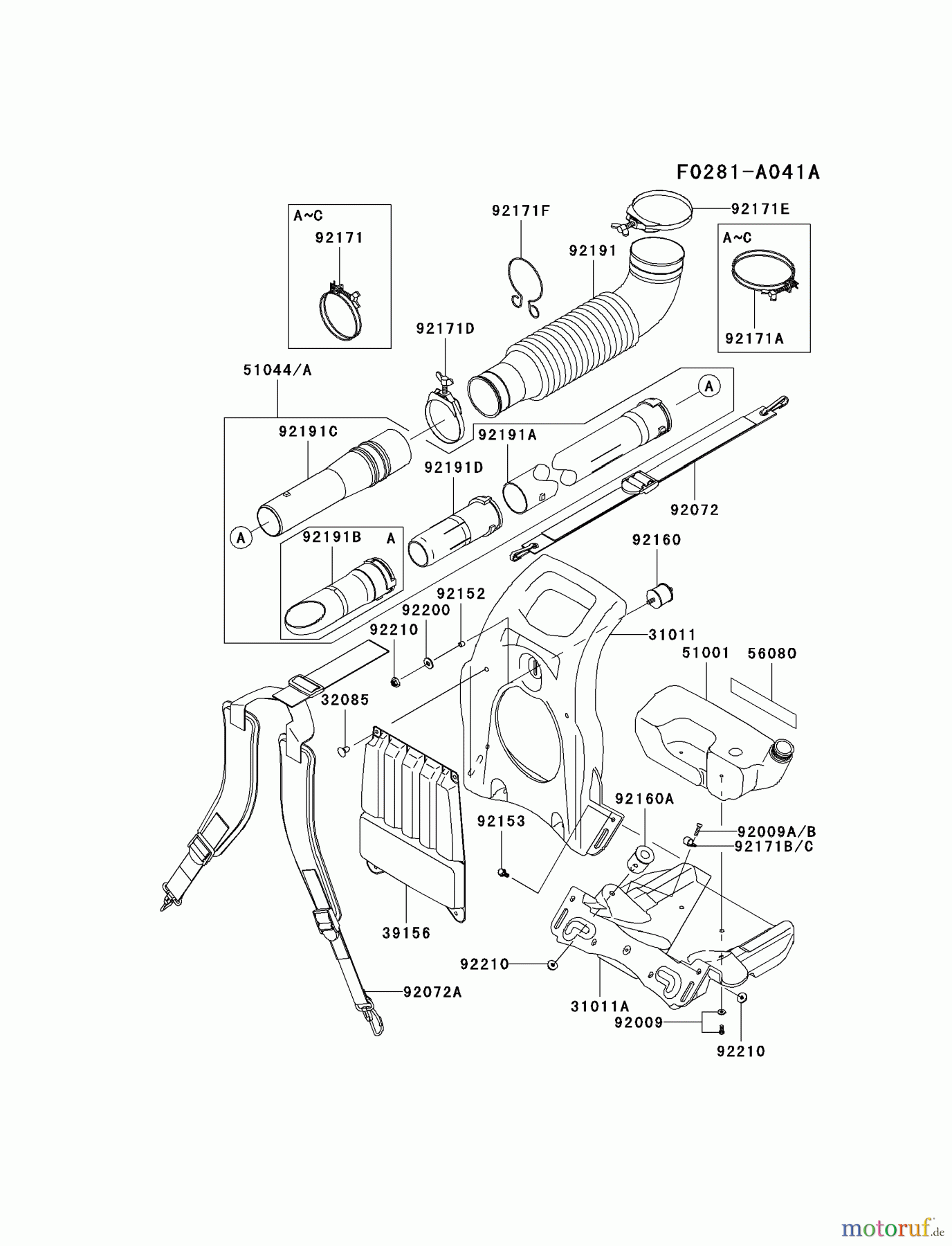  Kawasaki Geräte Bläser / Sauger / Häcksler / Zerkleinerer KRB750B-A5 (KRB750B) - Kawasaki Backpack Blower FRAME/COUPLING