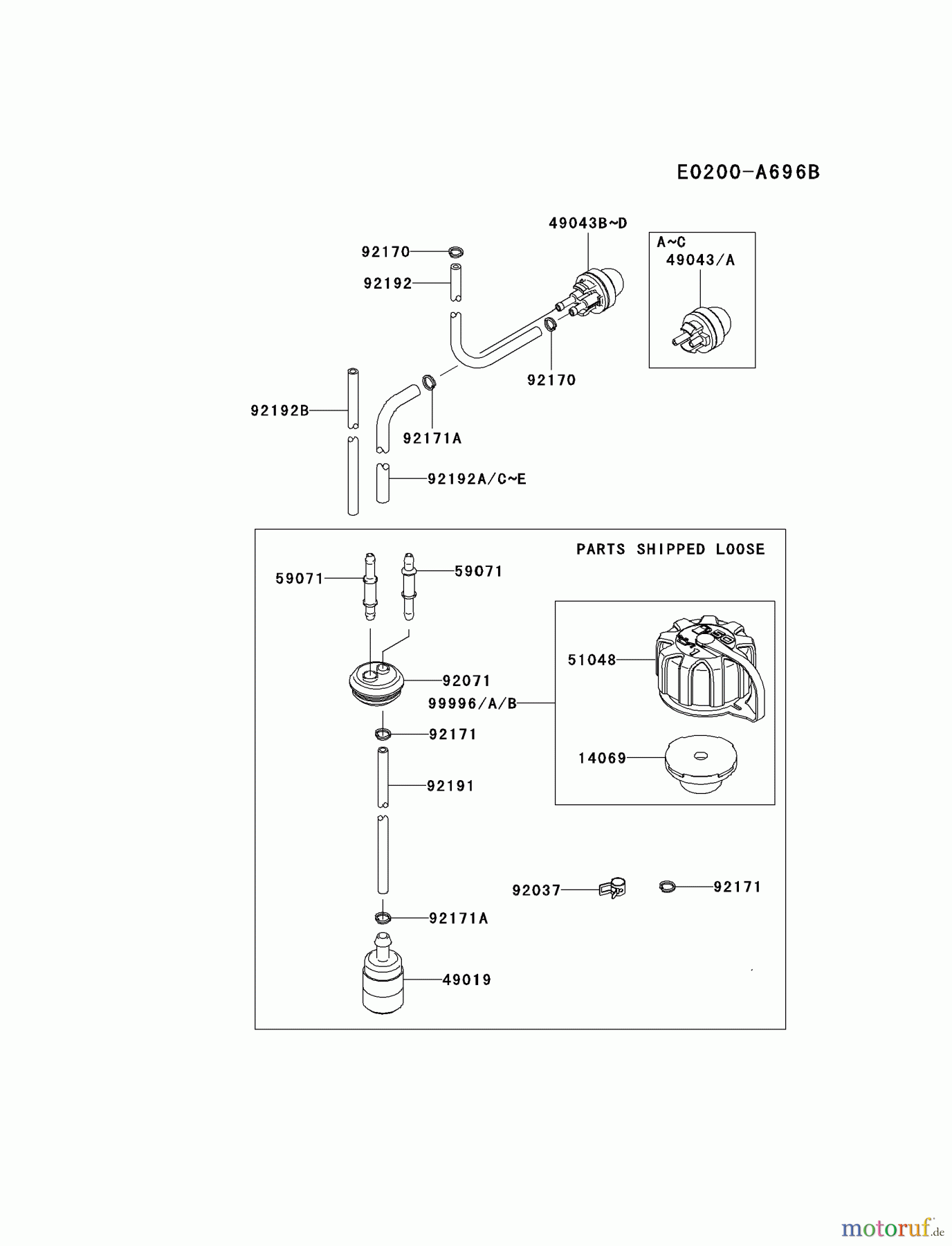  Kawasaki Geräte Bläser / Sauger / Häcksler / Zerkleinerer KRB750B-A5 (KRB750B) - Kawasaki Backpack Blower FUEL-TANK/FUEL-VALVE