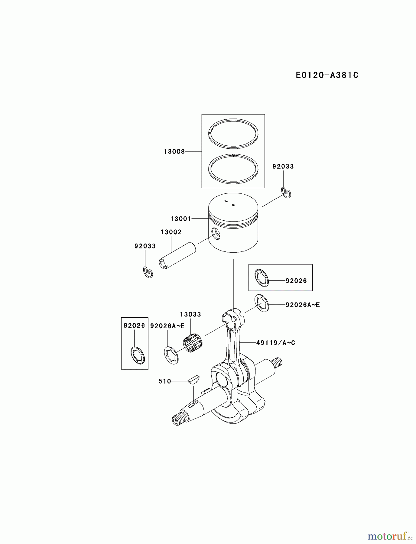  Kawasaki Geräte Bläser / Sauger / Häcksler / Zerkleinerer KRB750B-A2 (KRB750B) - Kawasaki Backpack Blower PISTON/CRANKSHAFT