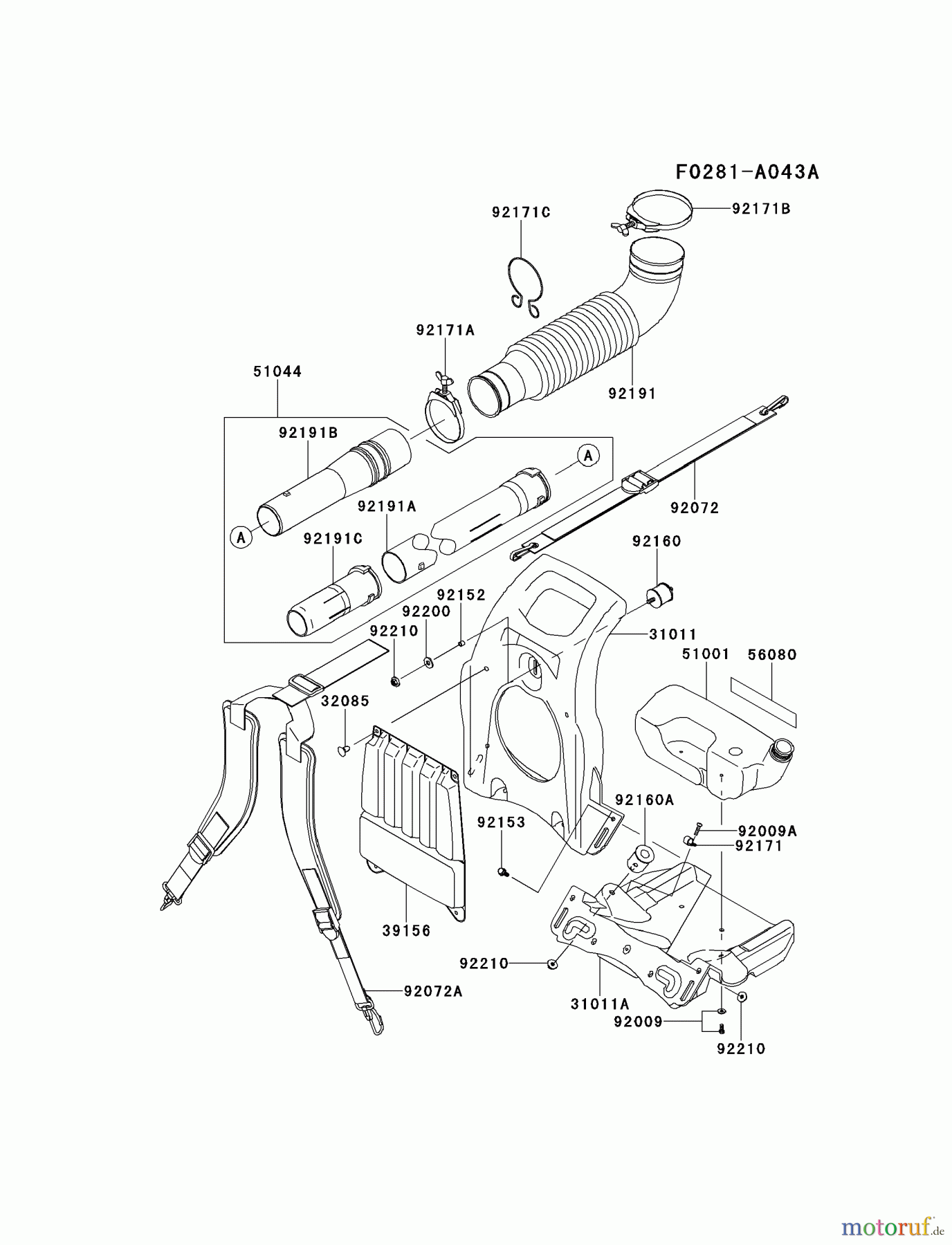  Kawasaki Geräte Bläser / Sauger / Häcksler / Zerkleinerer KRB750B-A8 (KRB750B) - Kawasaki Backpack Blower FRAME/COUPLING