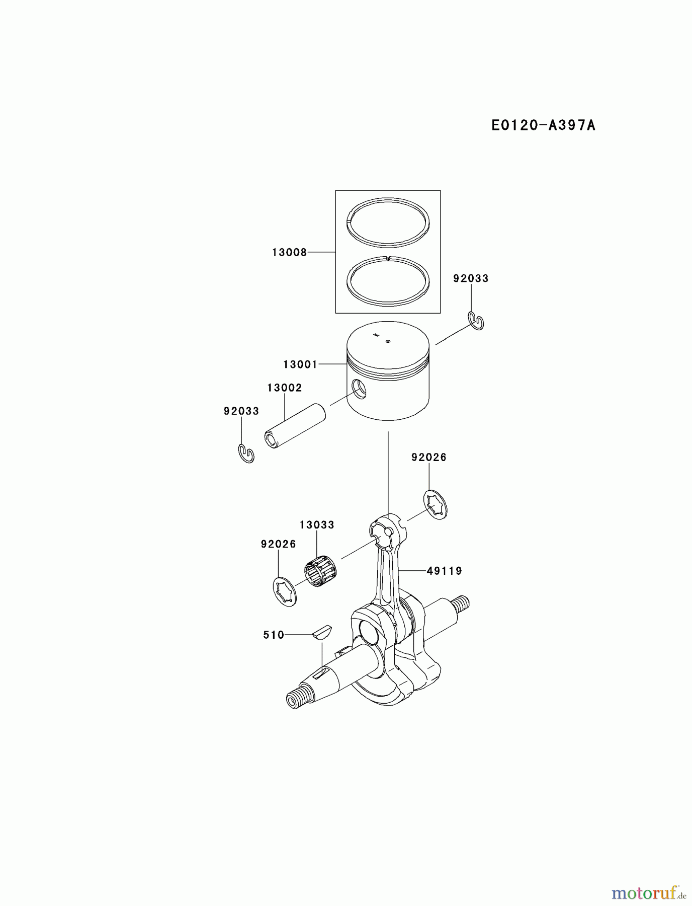  Kawasaki Geräte Bläser / Sauger / Häcksler / Zerkleinerer KRB750B-A7 (KRB750B) - Kawasaki Backpack Blower PISTON/CRANKSHAFT