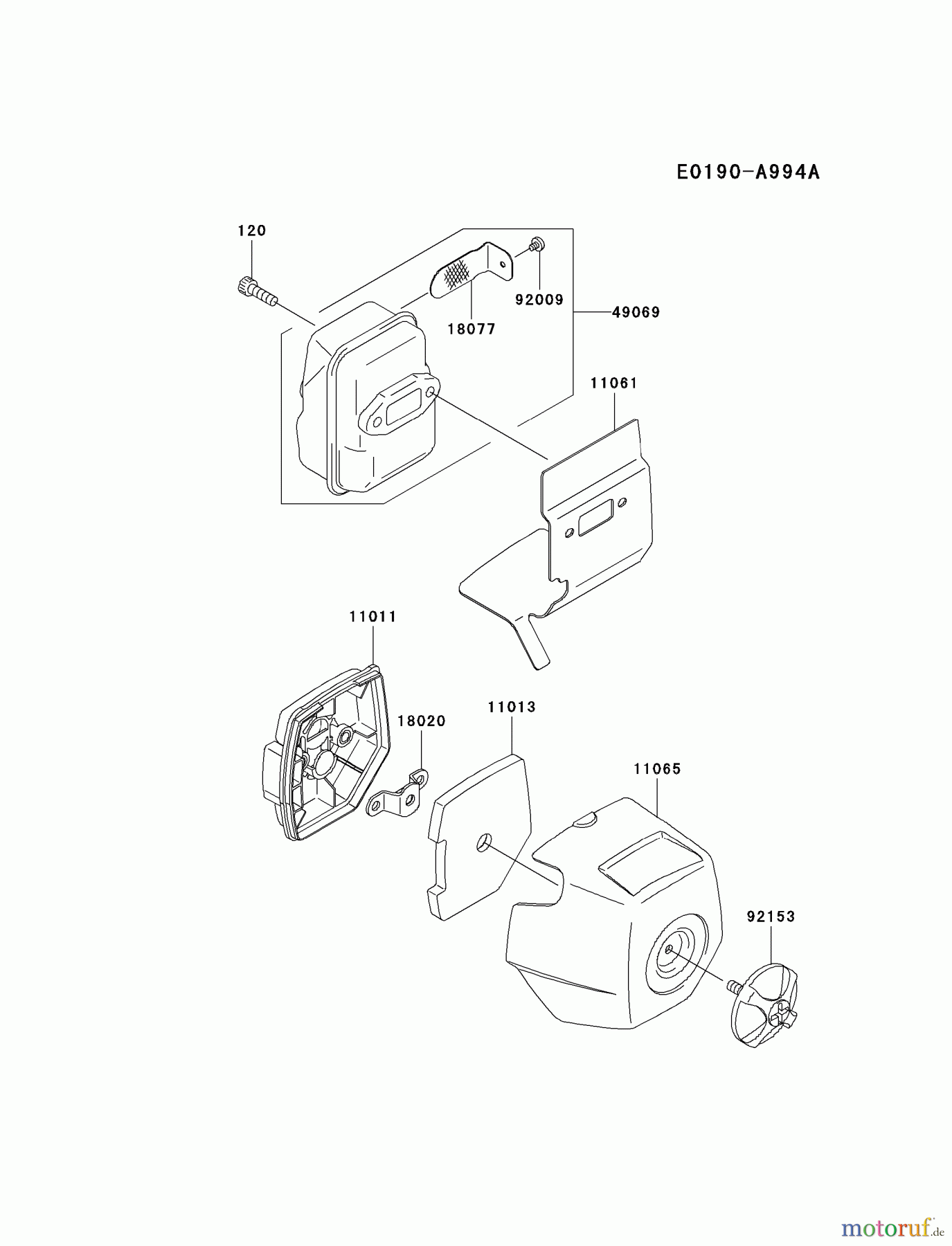  Kawasaki Geräte Trimmer, Faden / Bürste KBL27B-A2 (KBL27B) - Kawasaki Brush Cutter AIR-FILTER/MUFFLER