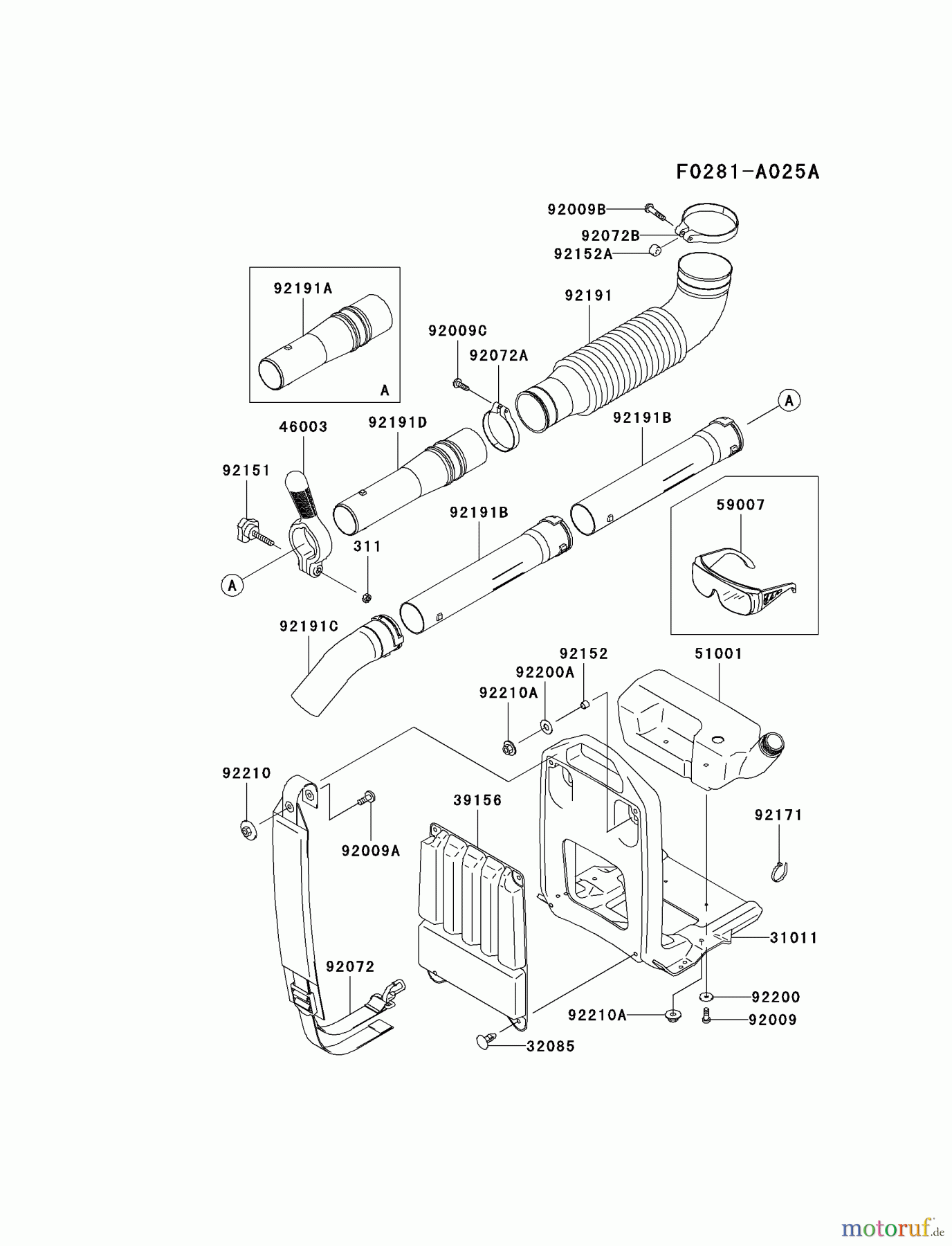  Kawasaki Geräte Bläser / Sauger / Häcksler / Zerkleinerer HG400A-BS00 (KRB400A) - Kawasaki Backpack Blower FRAME/COUPLING