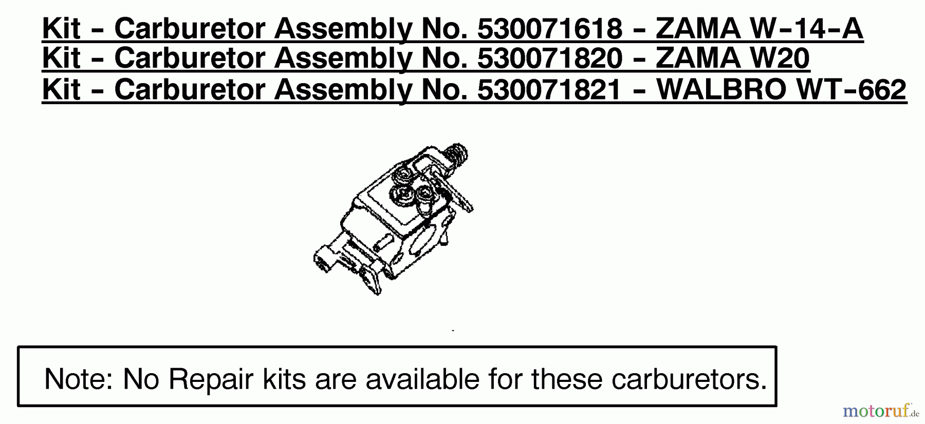  Poulan / Weed Eater Motorsägen 1975 (Type 3) - Poulan Woodshark Chainsaw Carburetor Assembly (Walbro WT-662) P/N 530071821