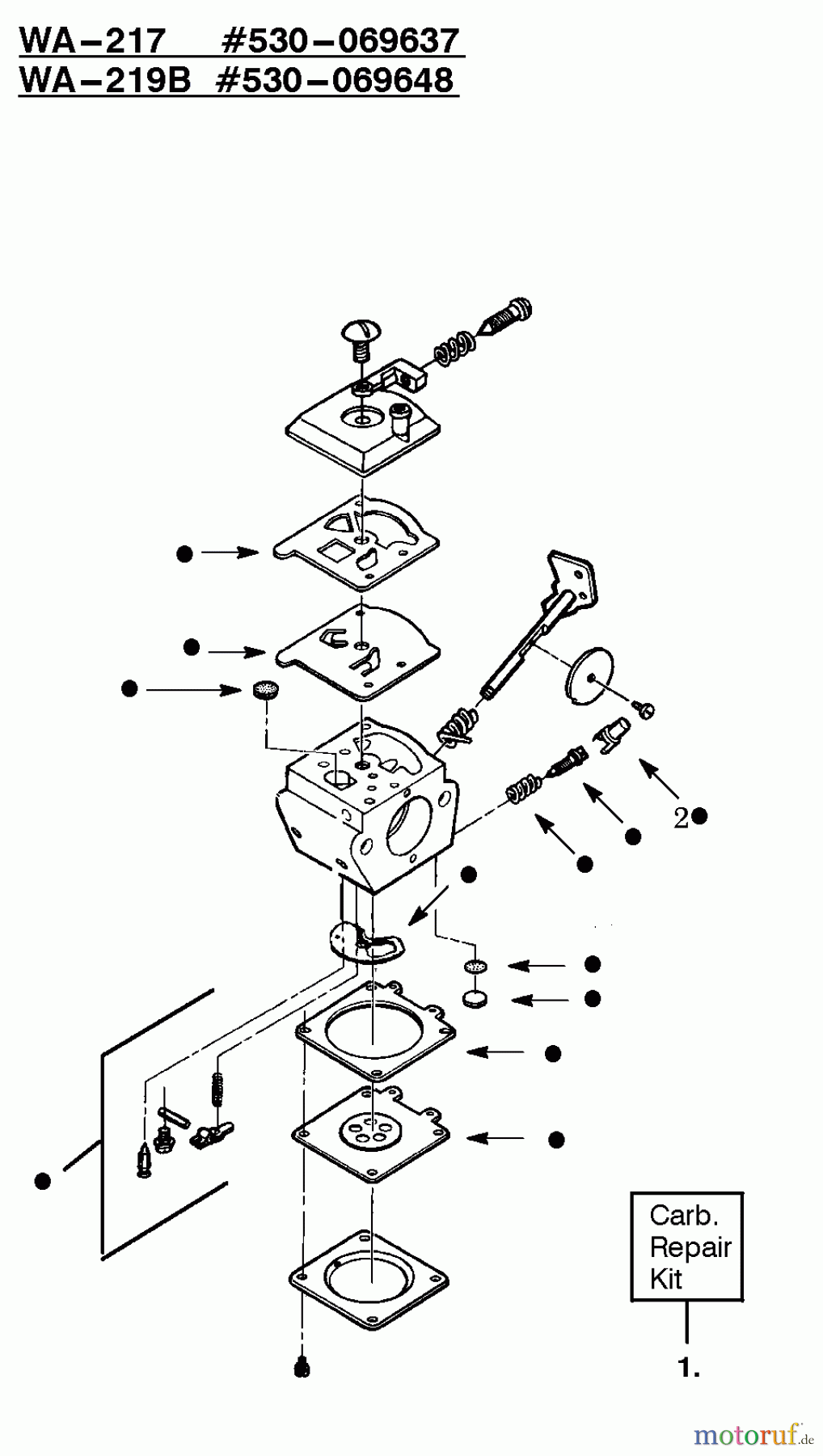  Poulan / Weed Eater Motorsensen, Trimmer XT20T - Weed Eater String Trimmer Carburetor Assembly WA-217, 219B