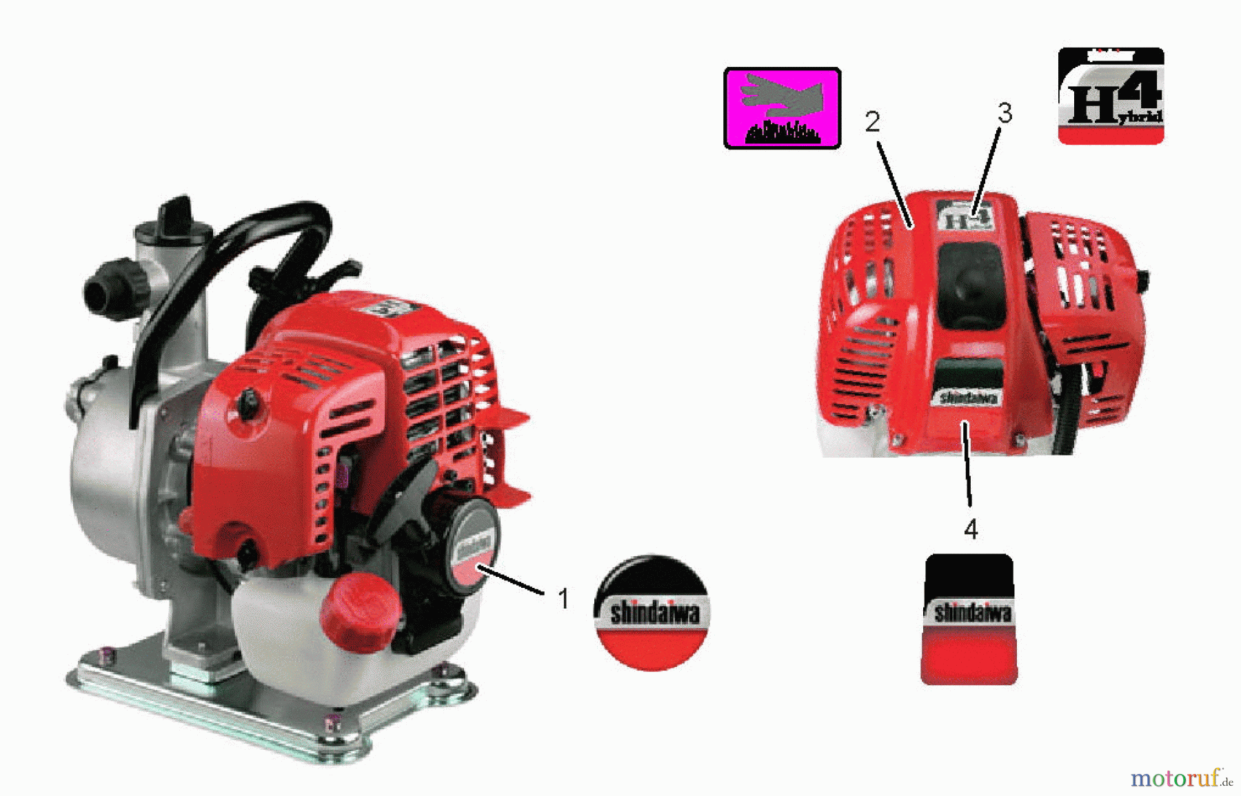  Shindaiwa Wasserpumpen GP344 - Shindaiwa Water Pump, S/N: T15912001001 - T15912999999 Labels